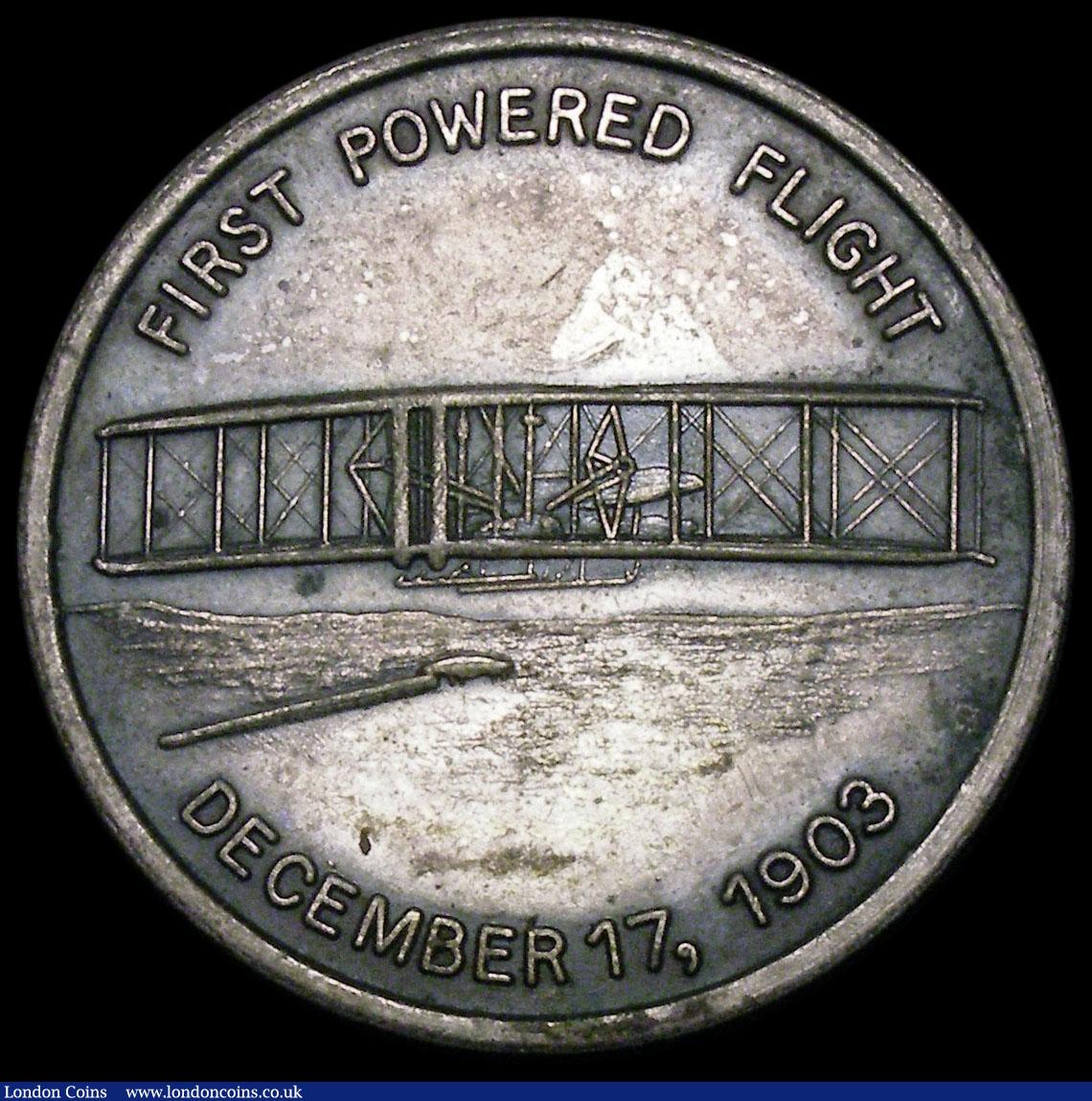 London Coins : A163 : Lot 43 : Aviation - Wilbur and Orville Wright, First Powered Flight December 17, 1903 38mm diameter Obverse b...