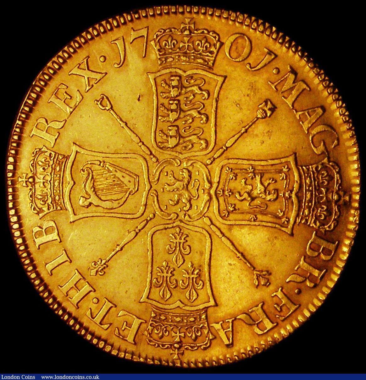 London Coins : A163 : Lot 457 : Five Guineas 1701 Fine Work DECIMO TERTIO edge near EF desirable thus