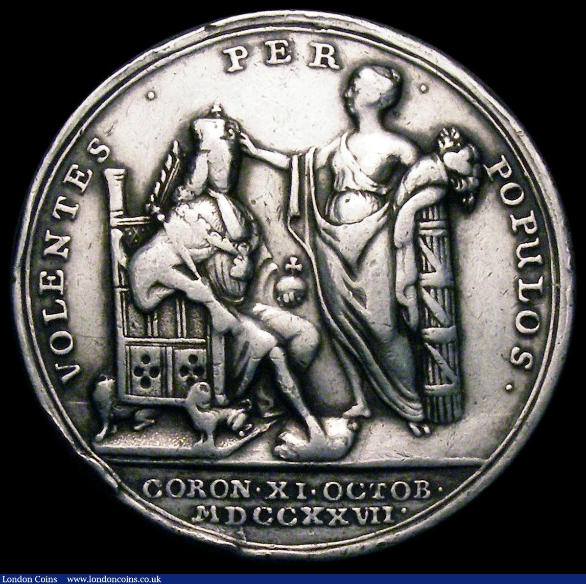 London Coins : A163 : Lot 53 : Coronation of George II 1727 34mm diameter in silver by J.Croker Eimer 510 the official coronation i...