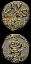 London Coins : A163 : Lot 2484 : India Punjab Copper 1 1/2 Karchapana Taxila (local coinage) c.185-168BC, Obverse Elephant walking ri...