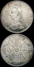 London Coins : A163 : Lot 439 : Double Florins (2) 1887 Roman 1 ESC 394, Bull 2695 NEF/EF, 1888 Second I in VICTORIA is an inverted ...