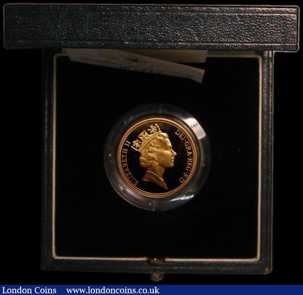Two Pounds 1994 Tercentenary of the Bank of England Gold Proof S.K4A the error mule missing the 'TWO POUNDS' below the Queen's head, FDC in the Royal Mint box of issue with certificate number 642 : English Cased : Auction 164 : Lot 190