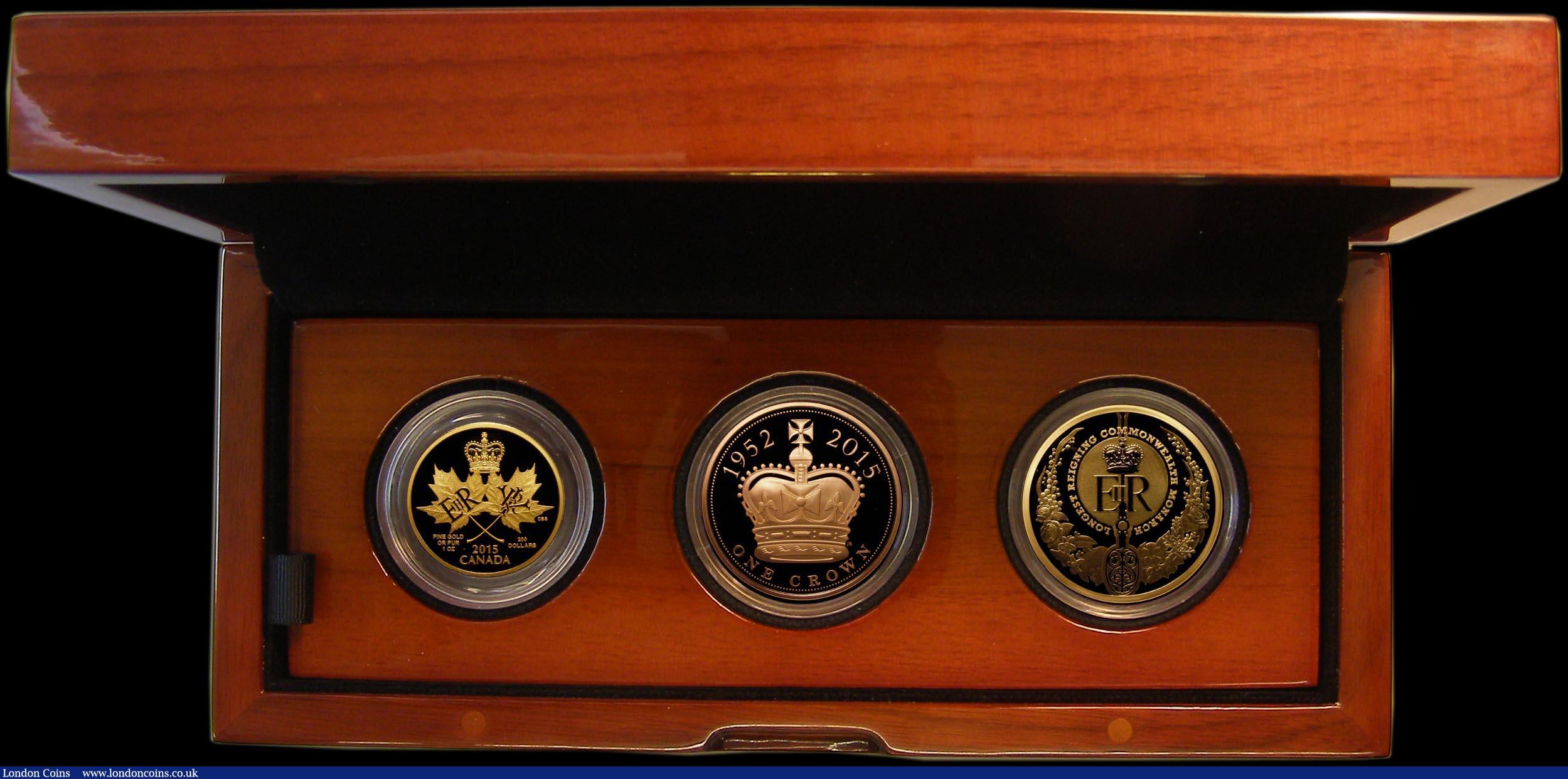 London Coins : A164 : Lot 102 : GB/Australia/Canada The Longest Reigning Monarch of the Commonwealth 2015 a 3-coin set in gold compr...