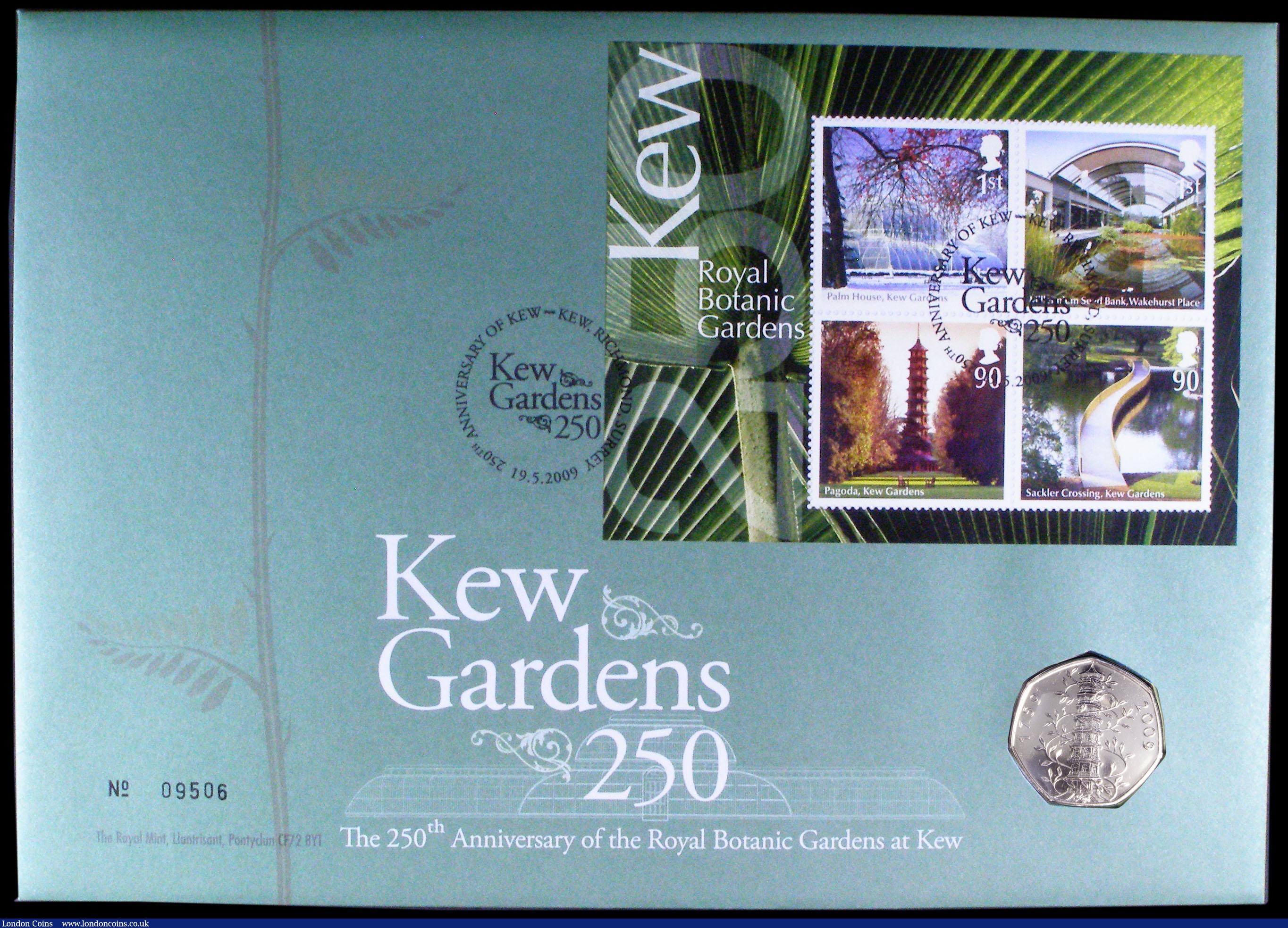 London Coins : A164 : Lot 110 : Numismatic First Day cover 2009 comprising Fifty Pence 2009 Kew Gardens 250th Anniversary Brilliant ...