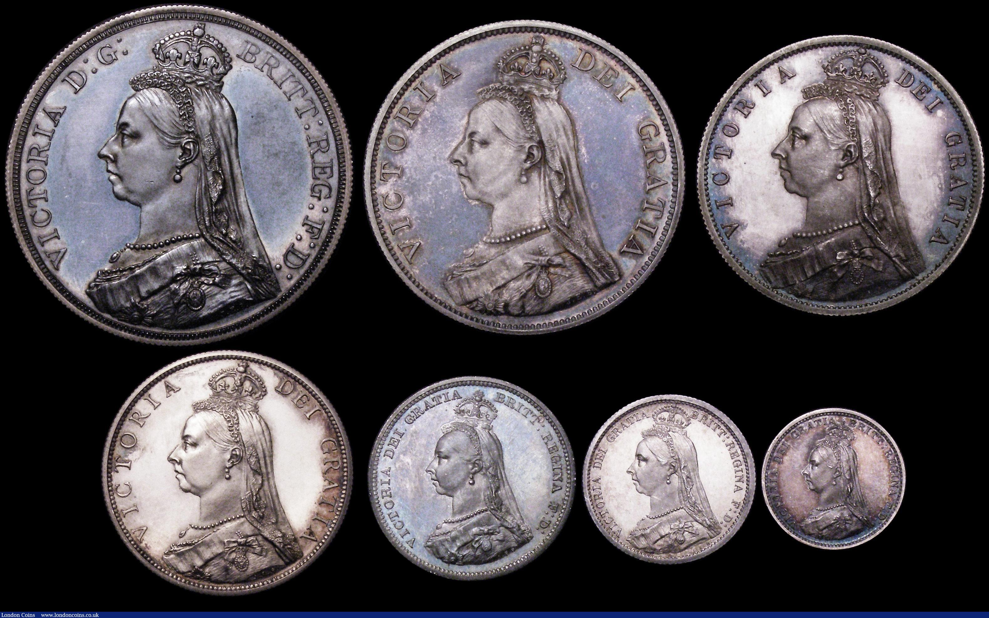 London Coins : A164 : Lot 126 : Proof Set 1887 Silver Set (7 coins) Crown, Double Florin (Arabic 1), Halfcrown, Florin, Shilling, Si...
