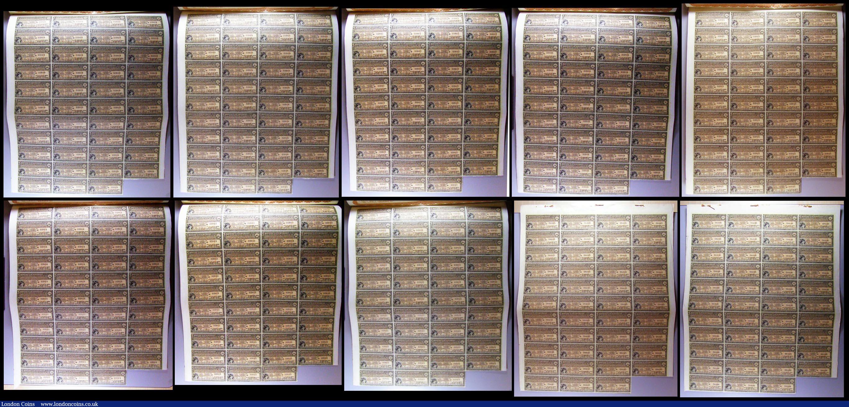 London Coins : A164 : Lot 13 : China, Chinese Government 1913 Reorganisation Gold Loan, 10 x bonds for £20, Hong Kong & S...