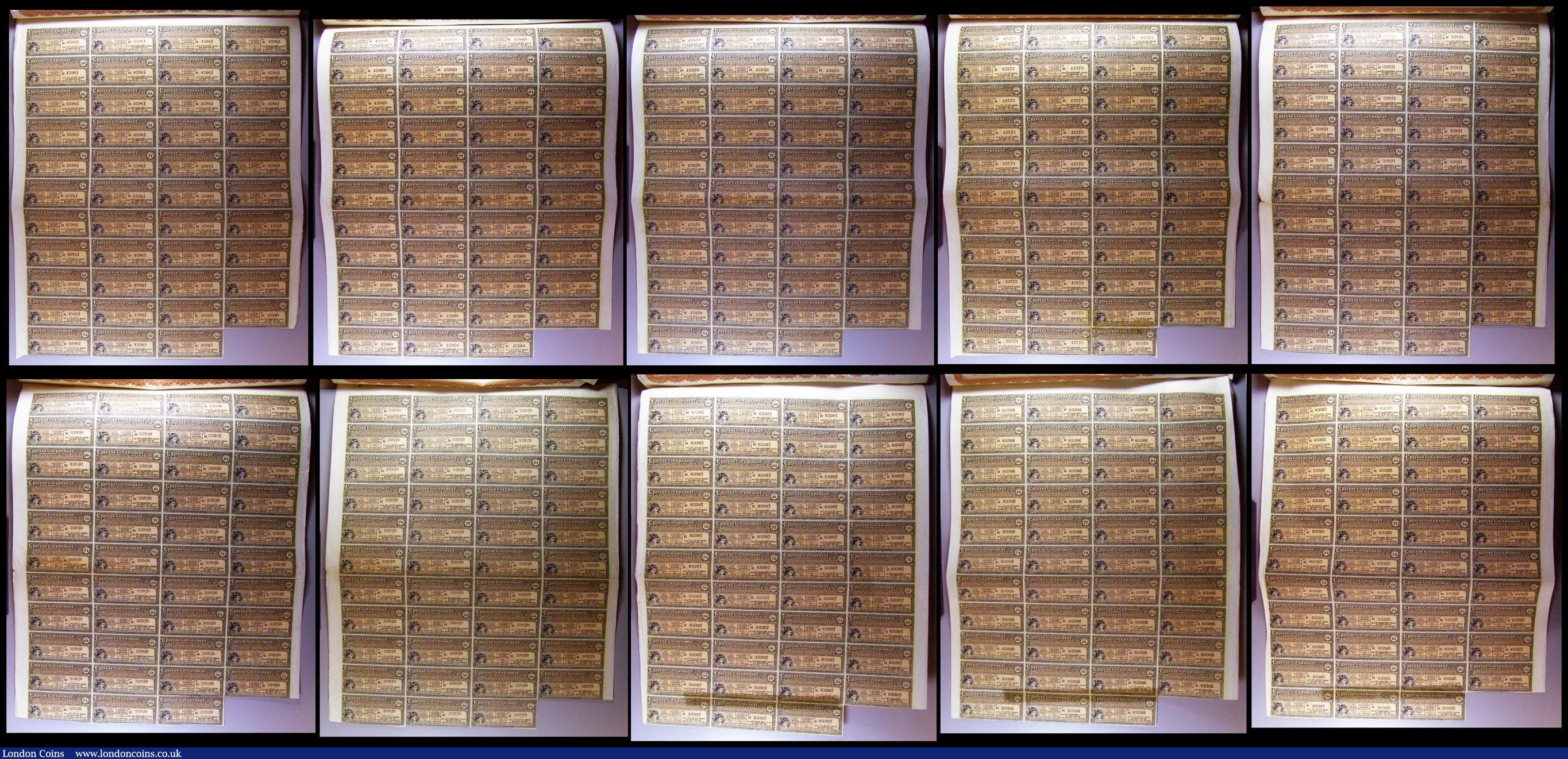 London Coins : A164 : Lot 14 : China, Chinese Government 1913 Reorganisation Gold Loan, 10 x bonds for £20, Hong Kong & S...