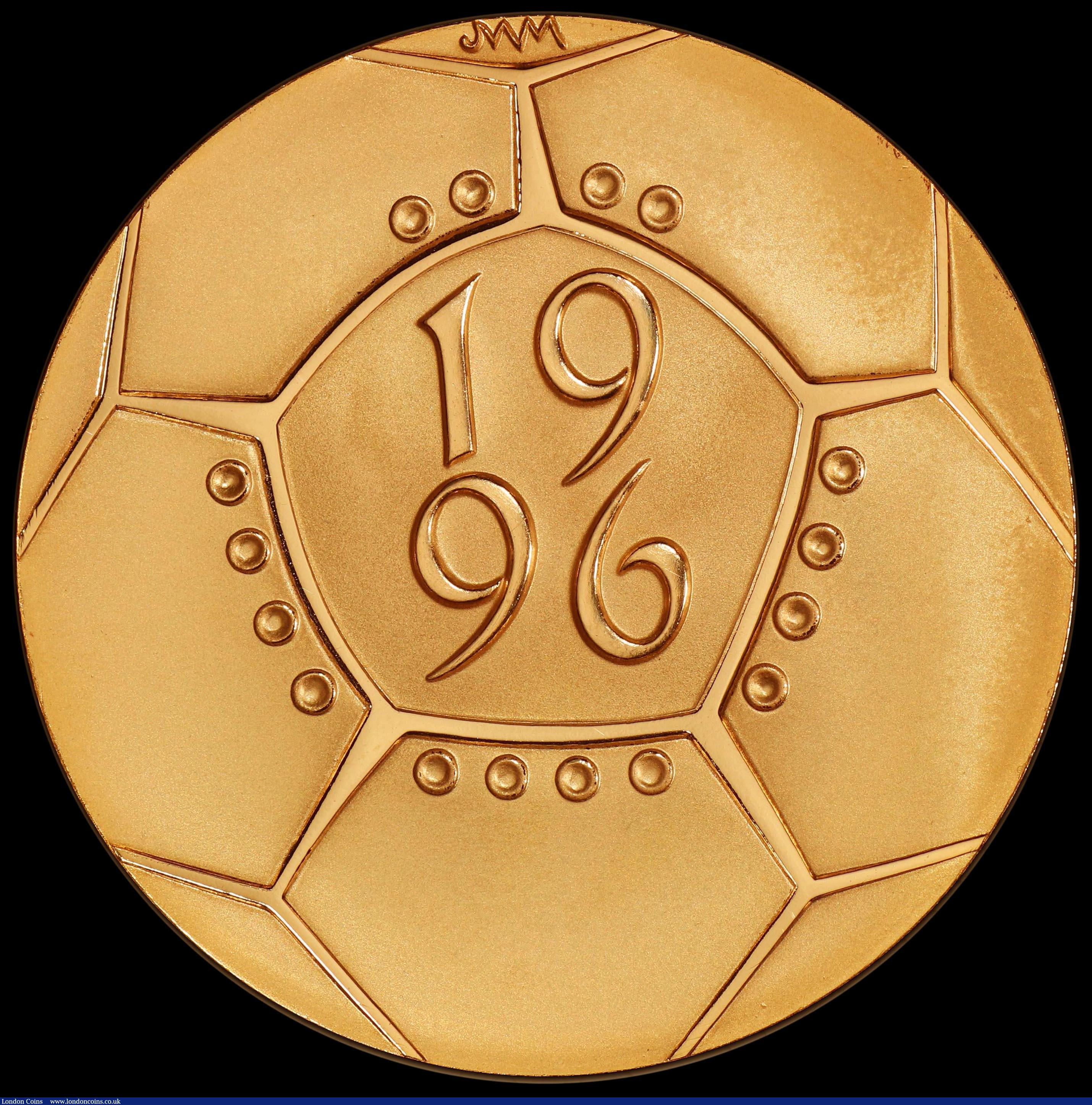 London Coins : A164 : Lot 1531 : Two Pounds 1996 Euro 96 Football Gold Proof S.K7A (formerly S.4317A), the reverse with a flat rather...