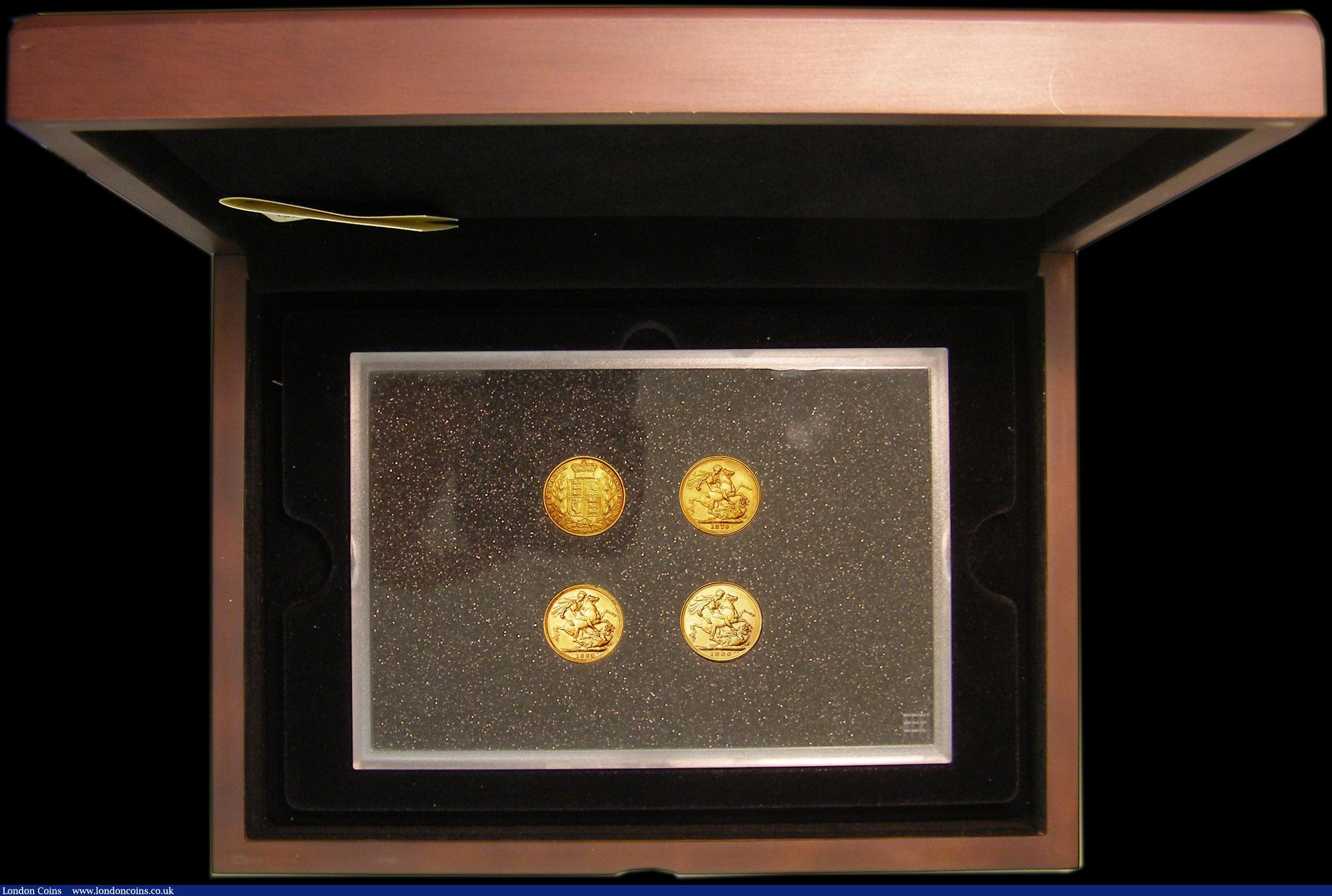 London Coins : A164 : Lot 172 : Sovereigns Queen Victoria a 4-coin type set comprising 1866 Shield Die Number 35 Good Fine, 1879M Ge...