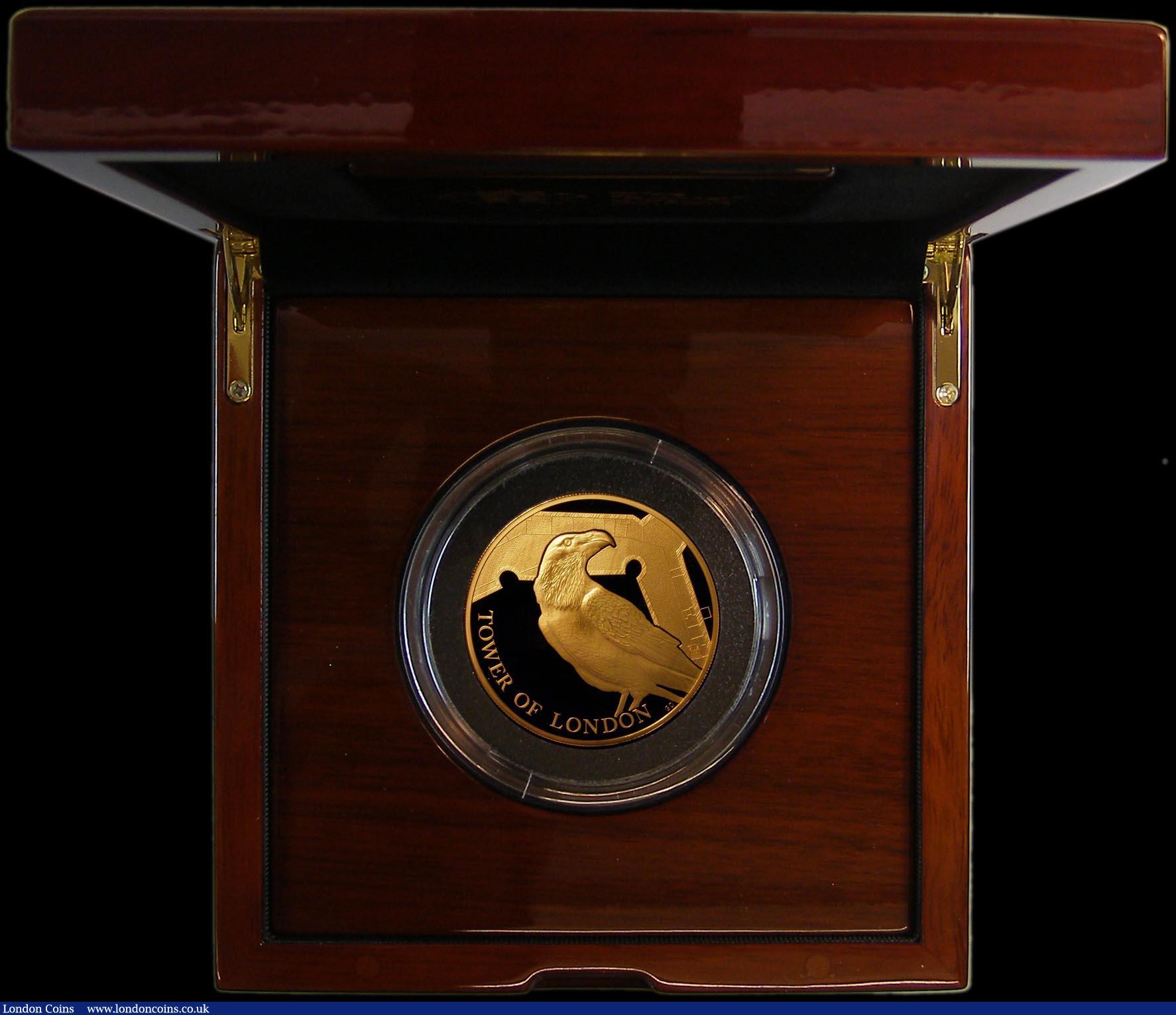 London Coins : A164 : Lot 180 : Ten Pounds The Tower of London - The Legend of the Ravens 2019 5oz. Gold Proof FDC in the impressive...