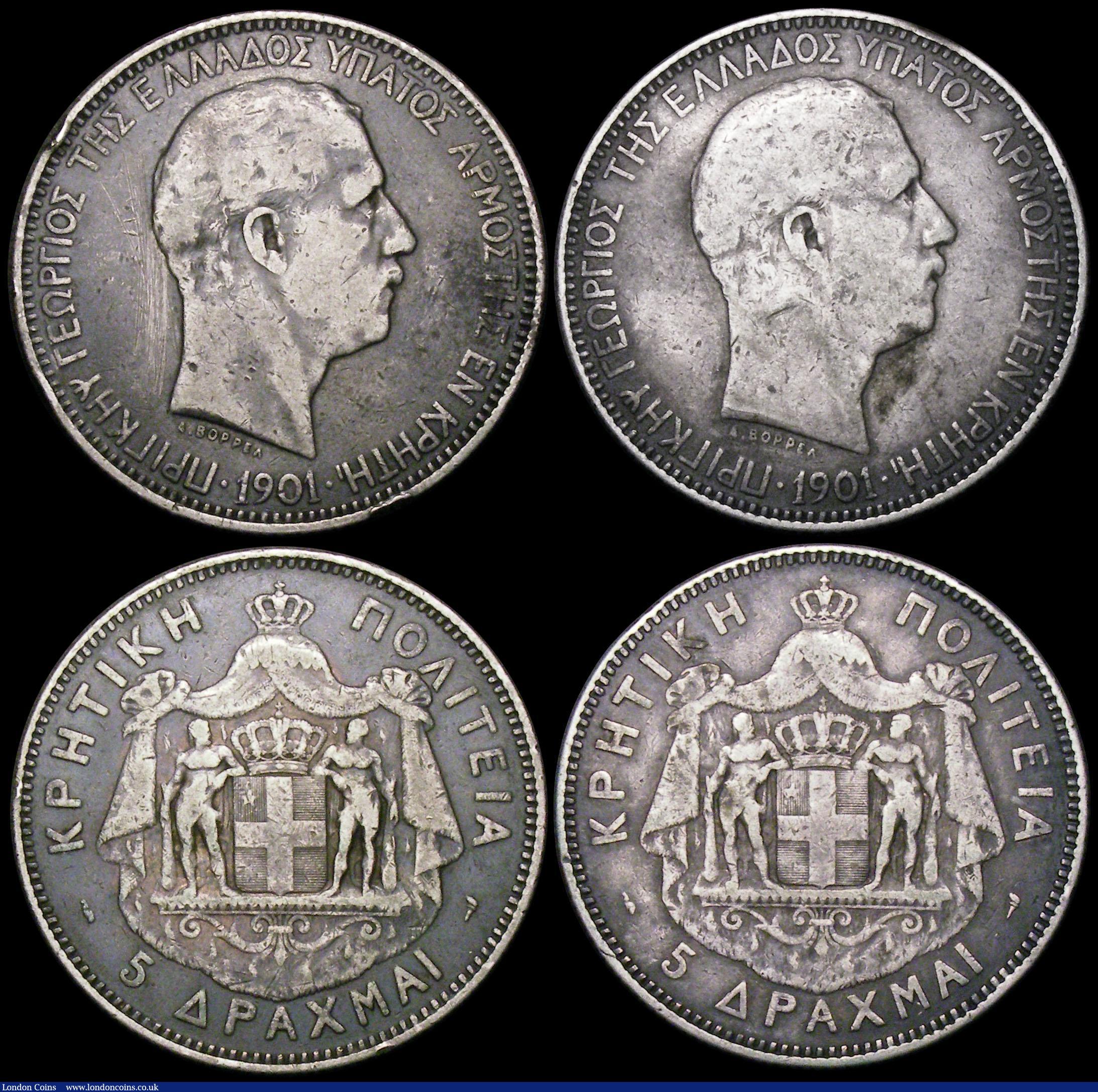 London Coins : A164 : Lot 334 : Crete 5 Drachmai 1901 (3) KM#9 all Near Fine, one with some scratches in the field