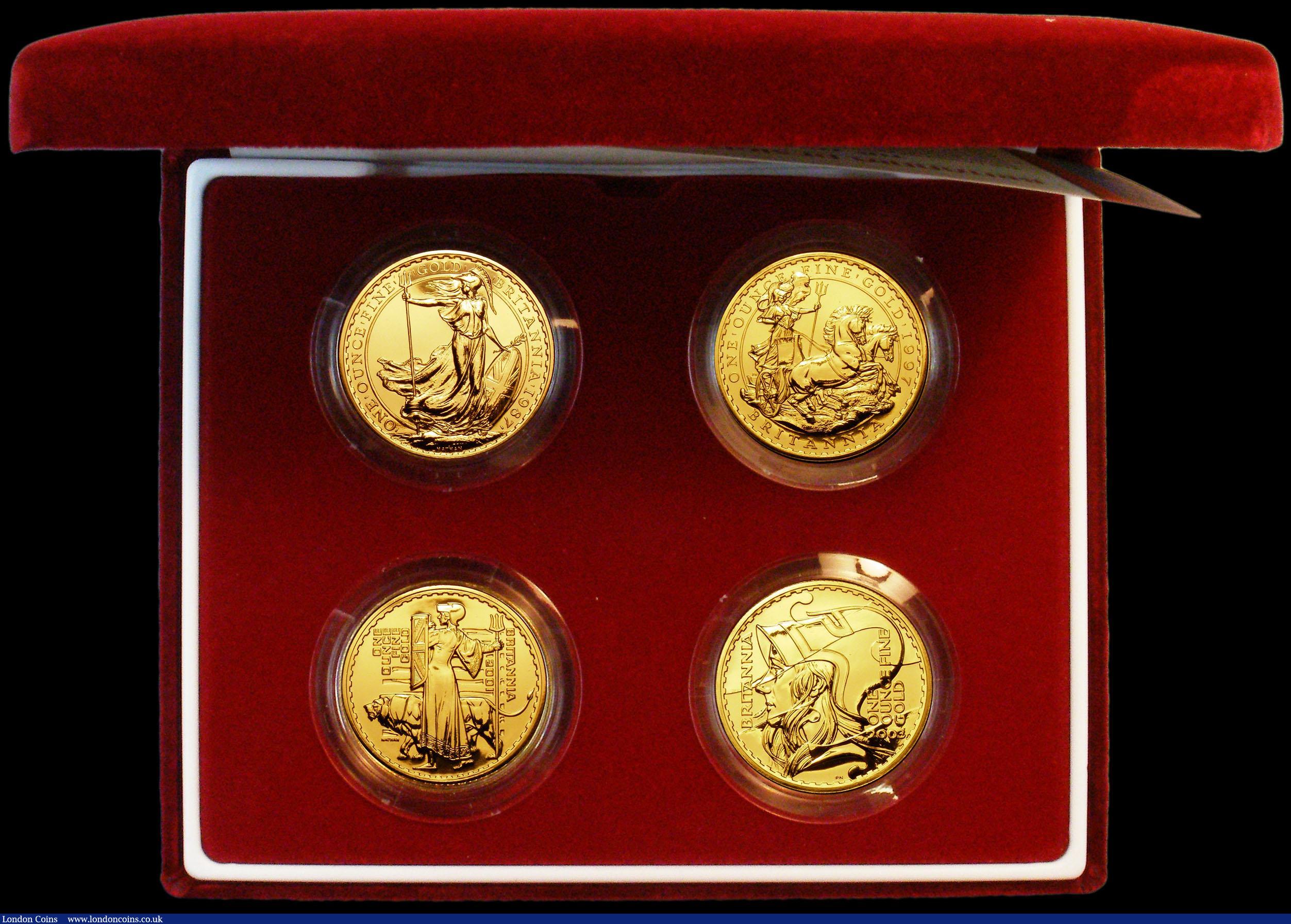 London Coins : A164 : Lot 34 : Britannia Gold £100 One Ounce a 4-coin set comprising 1987 S.BQ1, 1997 S.BQ3, 2001 S.BQ5, 2003...