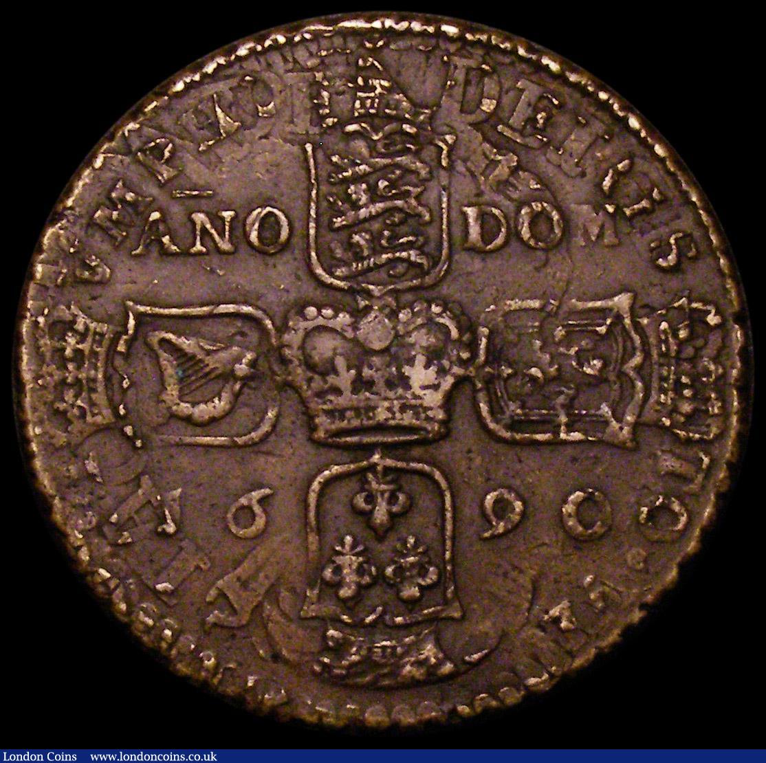 London Coins : A164 : Lot 404 : Ireland Crown 1690 Gunmoney S.6578 Small Lettering, Stop after II, Bar over AN, 16.14 grammes, Timmi...