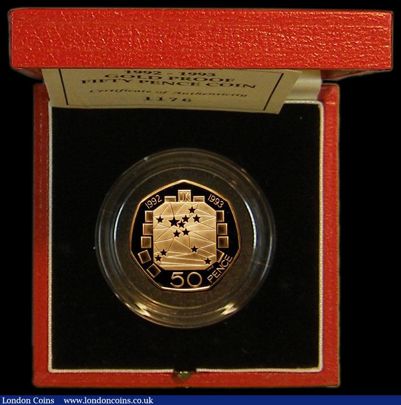 London Coins : A164 : Lot 55 : Fifty Pence 1992-3 EU Presidency Gold Proof S.H5 FDC in the Royal Mint box of issue with certificate
