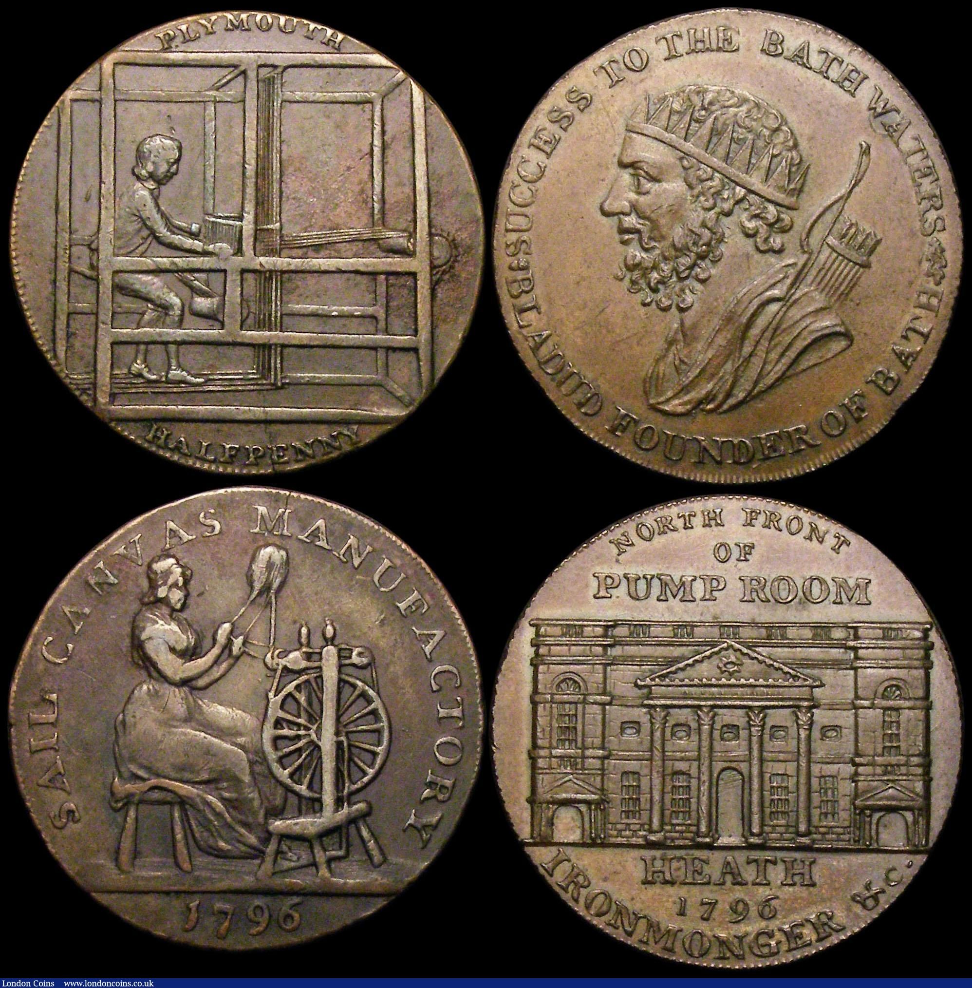 London Coins : A164 : Lot 596 : Halfpennies 18th Century (3) Devon - Plymouth 1796 Loom/Spinning Wheel DH6 VF with some light pittin...