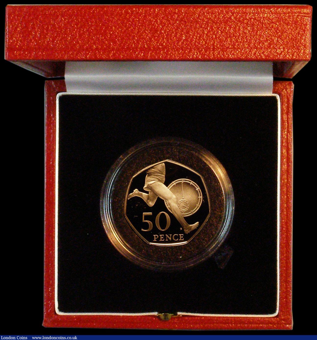 London Coins : A164 : Lot 60 : Fifty Pence 2004 50th Anniversary of the First 4-Minute Mile Gold Proof S.H13 FDC in the Royal Mint ...