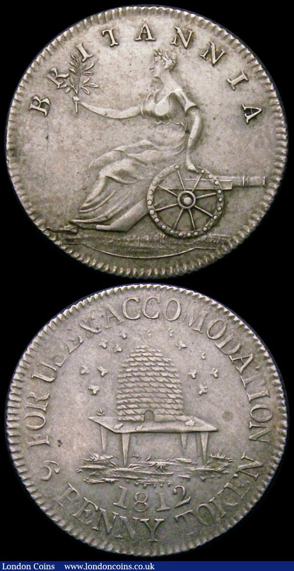 Shilling 19th Century Wiltshire - Marlborough 1811 King, Gosling, Tanner & Griffiths Davis 1 VF, Sixpence Non-Local 1812 Obverse - Beehive and Bees/Reverse - Britannia seated on a cannon Davis 12 GVF : Tokens : Auction 164 : Lot 629