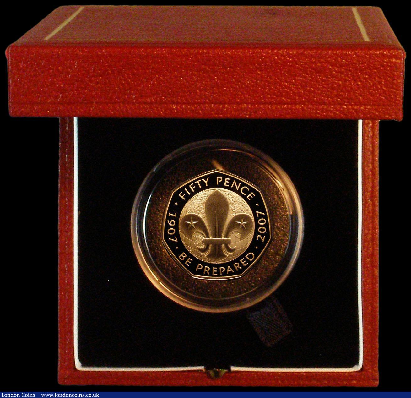 London Coins : A164 : Lot 63 : Fifty Pence 2007 100 Years of Scouting Gold Proof S.H17 nFDC in the Royal Mint box of issue with cer...