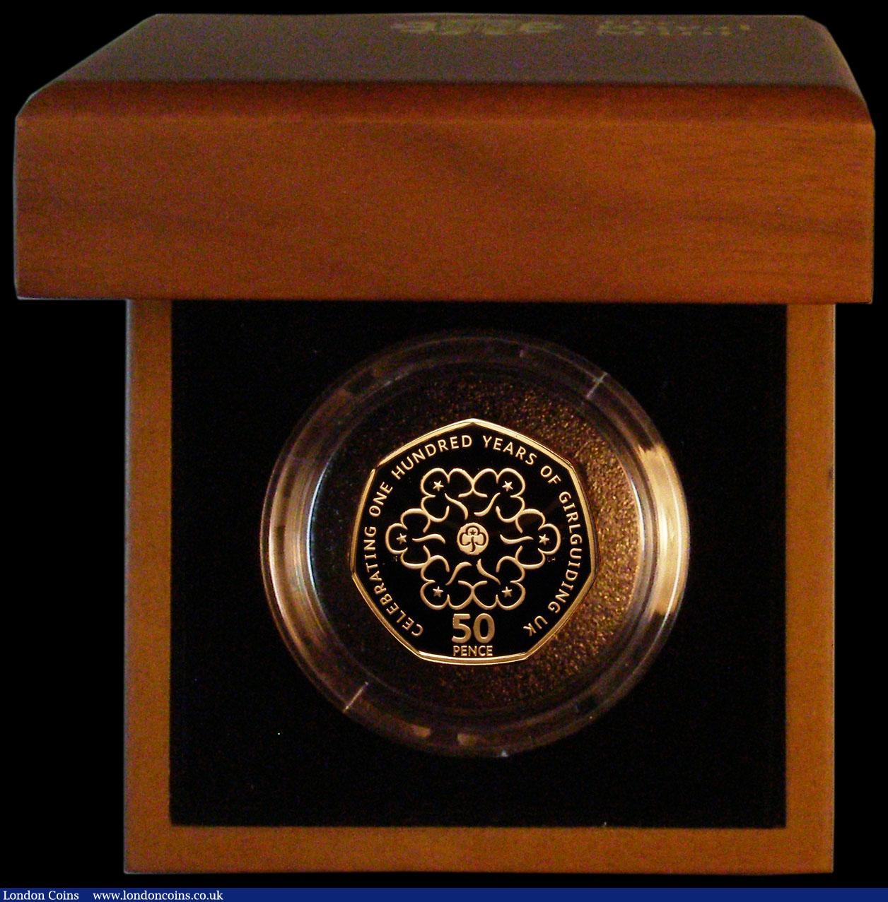 London Coins : A164 : Lot 66 : Fifty Pence 2010 100 Years of Girl Guiding Gold Proof S.H24 FDC in the Royal Mint box of issue with ...
