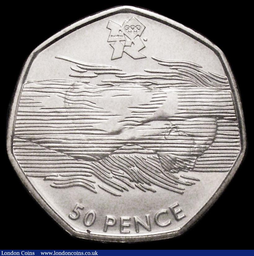 London Coins : A164 : Lot 67 : Fifty Pence 2011 Aquatic S.4962A the swimmer with the waves over the face, only very few examples kn...
