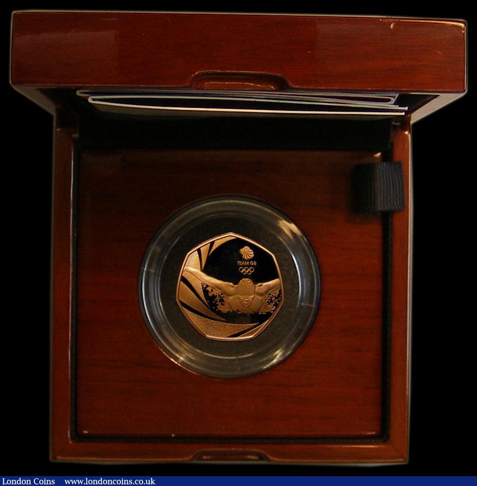 London Coins : A164 : Lot 74 : Fifty Pence 2016 Olympic Team GB Gold Proof S.H38 nFDC with light handling marks, in the Royal Mint ...