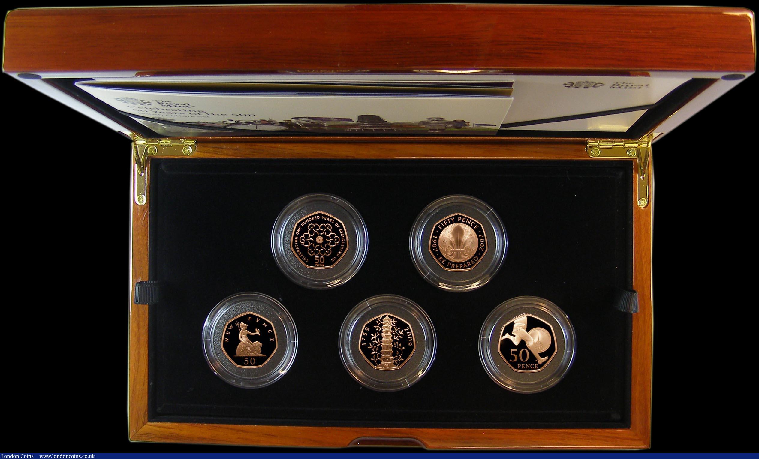 London Coins : A164 : Lot 83 : Fifty Pences 2019 a 5-coin set in gold '50 Years of the 50p' - British Culture Set, compri...