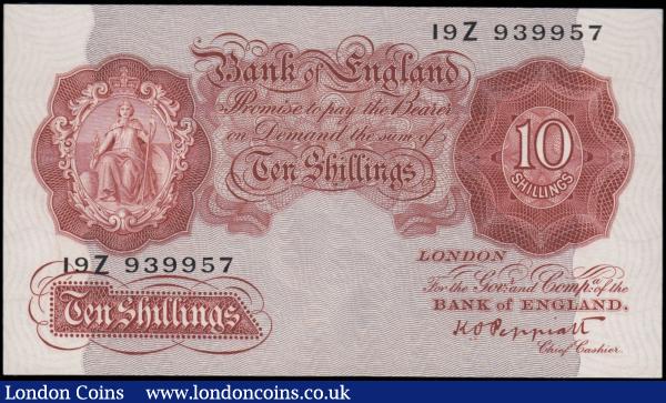 Ten Shillings Peppiatt B236 Unthreaded Red/Brown First Period issue 1934 first series 19Z 939957 UNC and rare in this grade : English Banknotes : Auction 165 : Lot 323