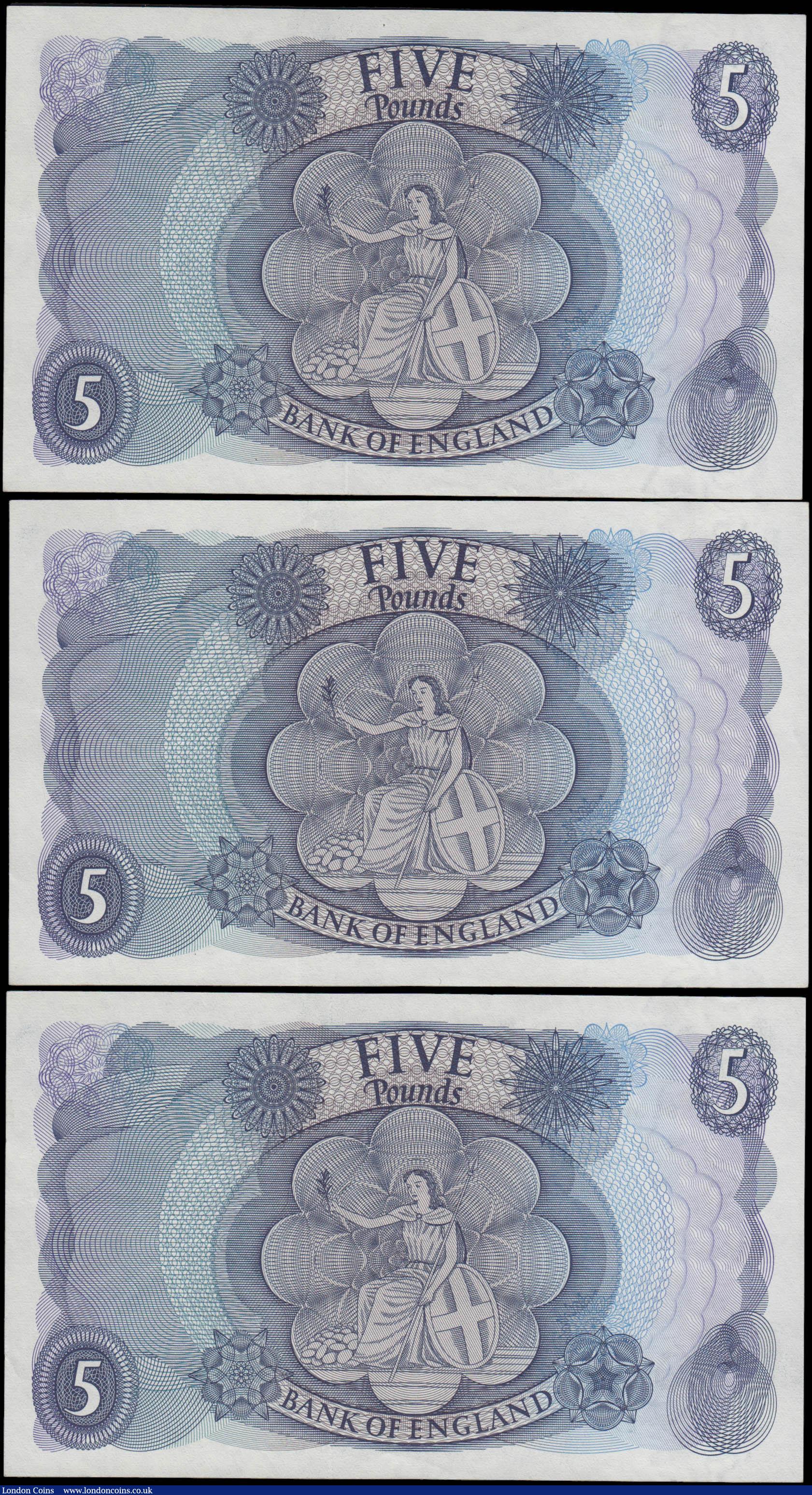 London Coins : A165 : Lot 104 : Five Pounds Page QE2 & seated child Britannia B324 issues 1971 (3) a consecutive trio LAST serie...