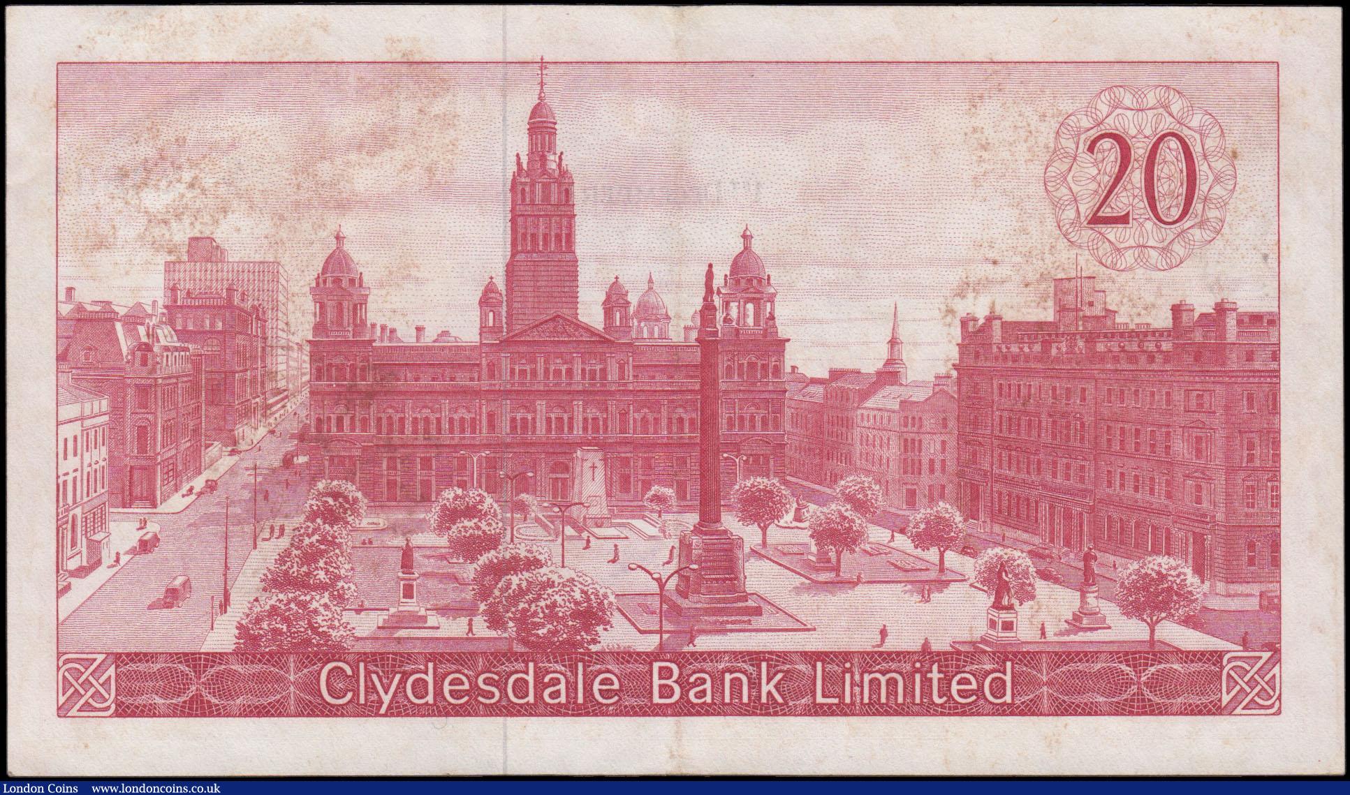 London Coins : A165 : Lot 1040 : Scotland Clydesdale Bank LTD Twenty Pounds 1967 Pick 200 VF or better and scarce