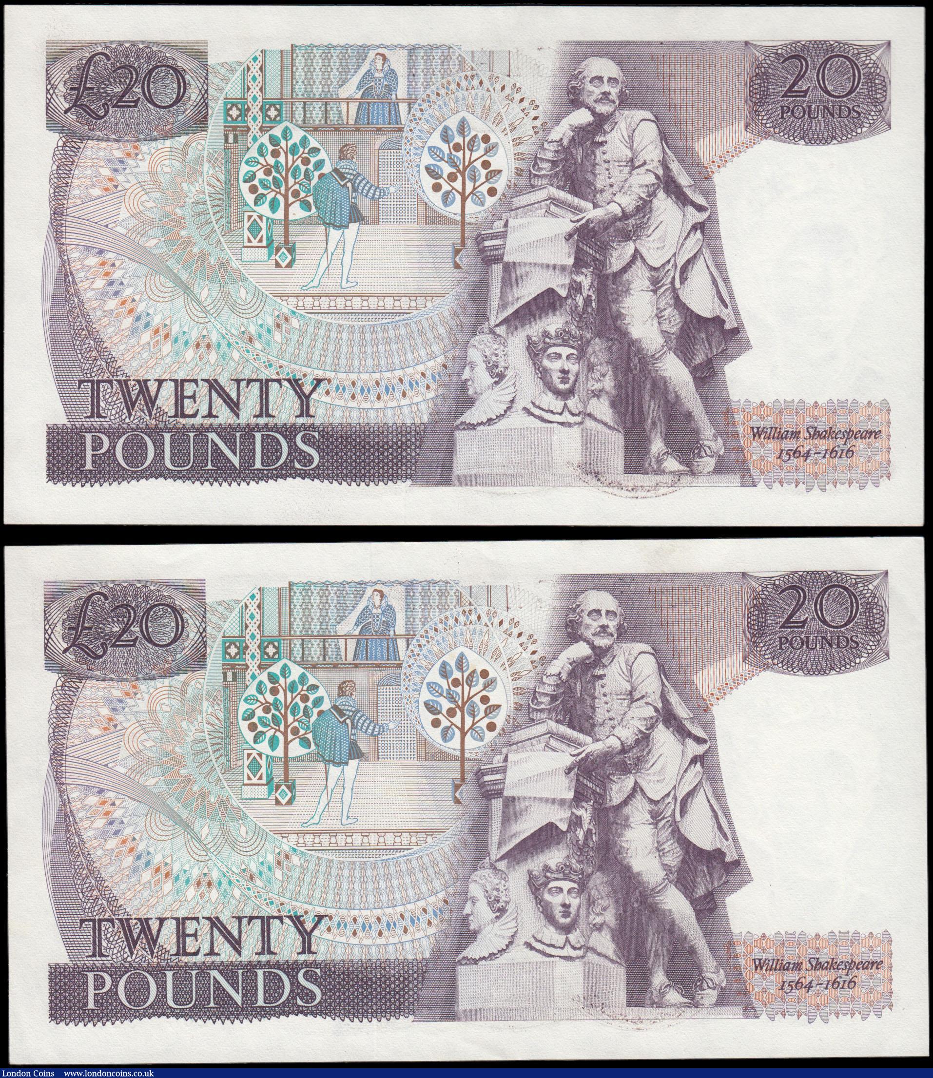 London Coins : A165 : Lot 111 : Twenty Pounds Somerset QE2 pictorial & William Shakespeare B350 Purple issue 1981 (2) first seri...