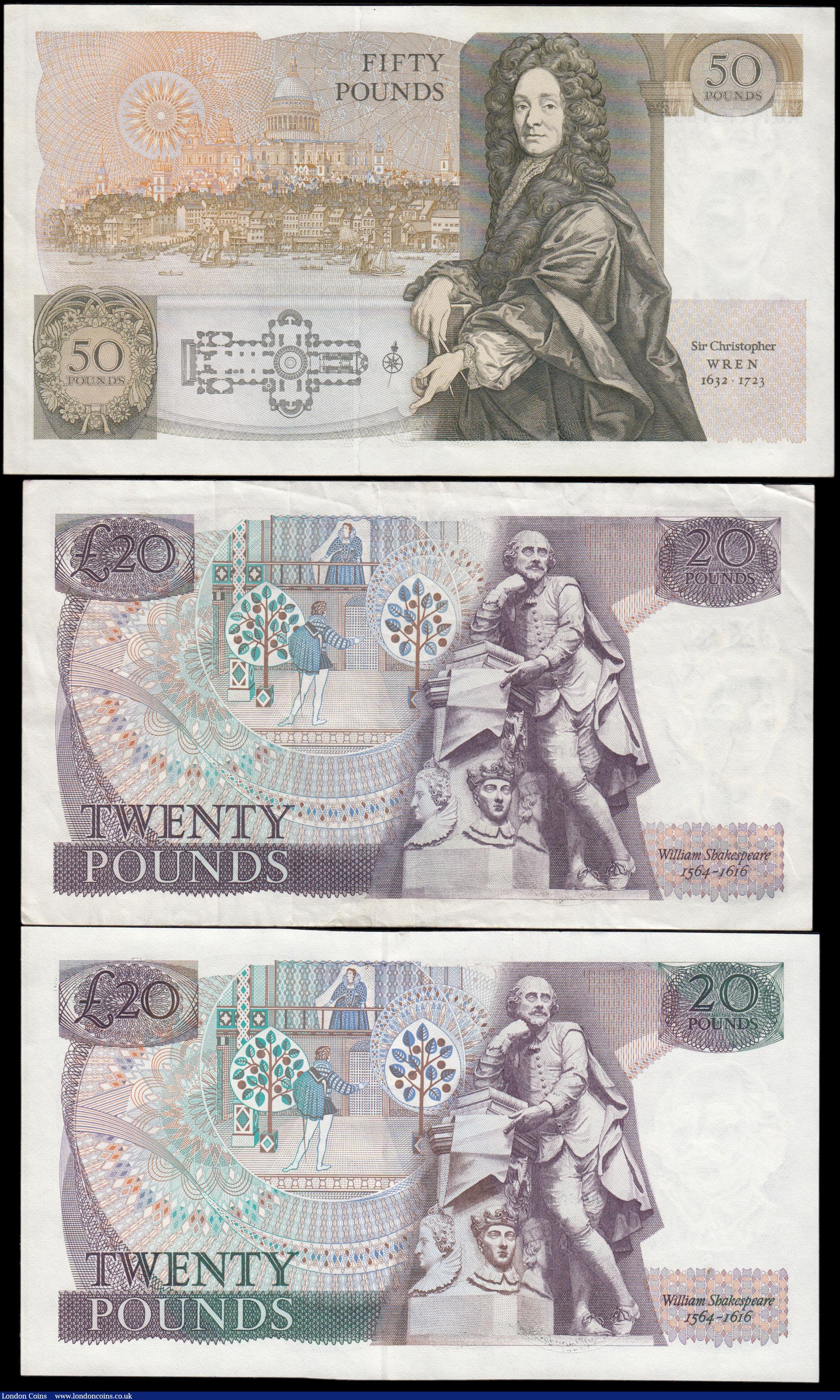 London Coins : A165 : Lot 113 : Bank of England (3) Somerset group comprising Twenty Pounds (2) QE2 & William Shakespeare, the f...
