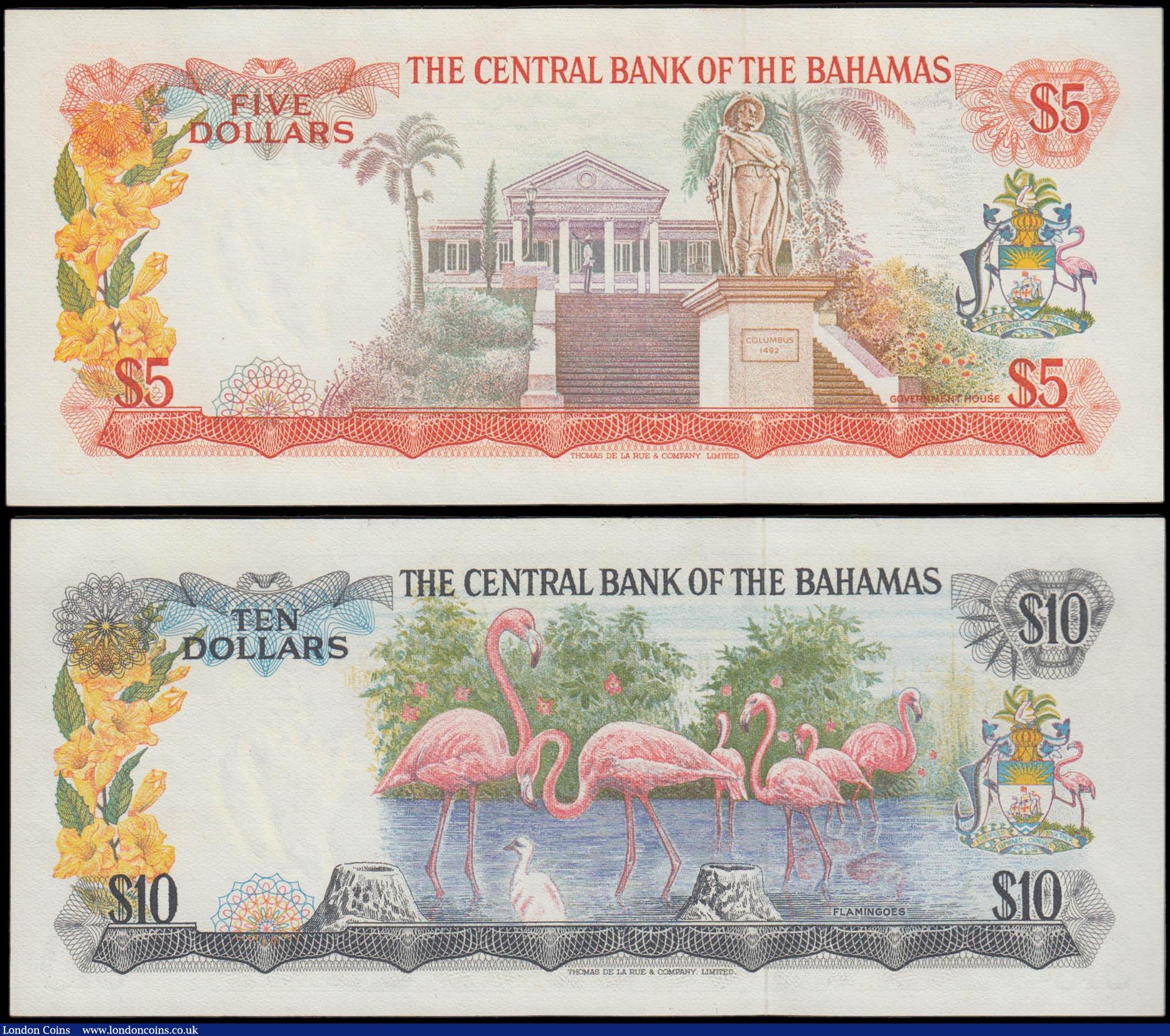 London Coins : A165 : Lot 1157 : Bahamas The Central Bank of Bahamas L. 1974 issues (2) comprising 5 Dollars Pick 37b signature W.C. ...