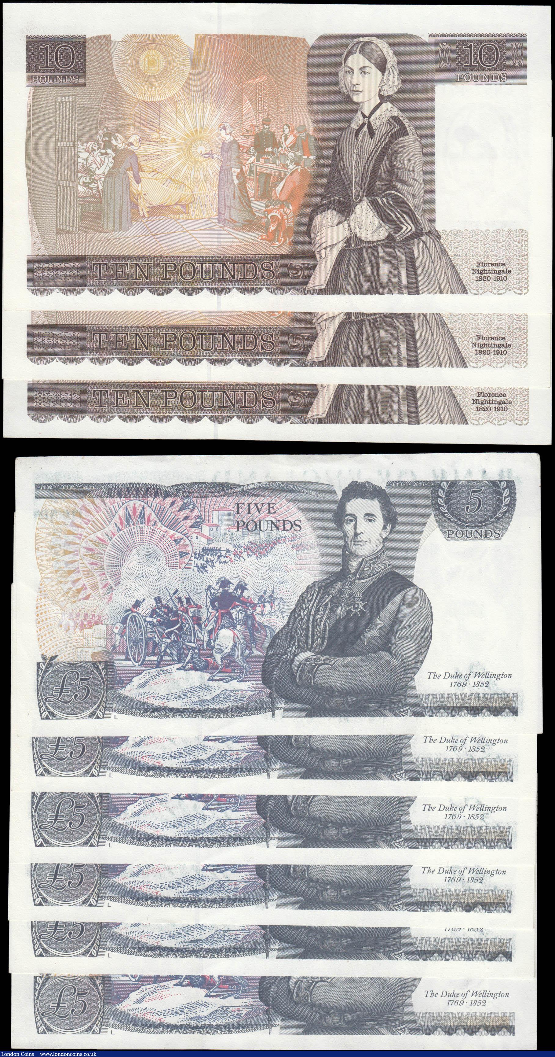 London Coins : A165 : Lot 116 : Bank of England Gill Five and Ten Pounds QE2 pictorial issues 1988 (9) the Five Pounds LAST series c...