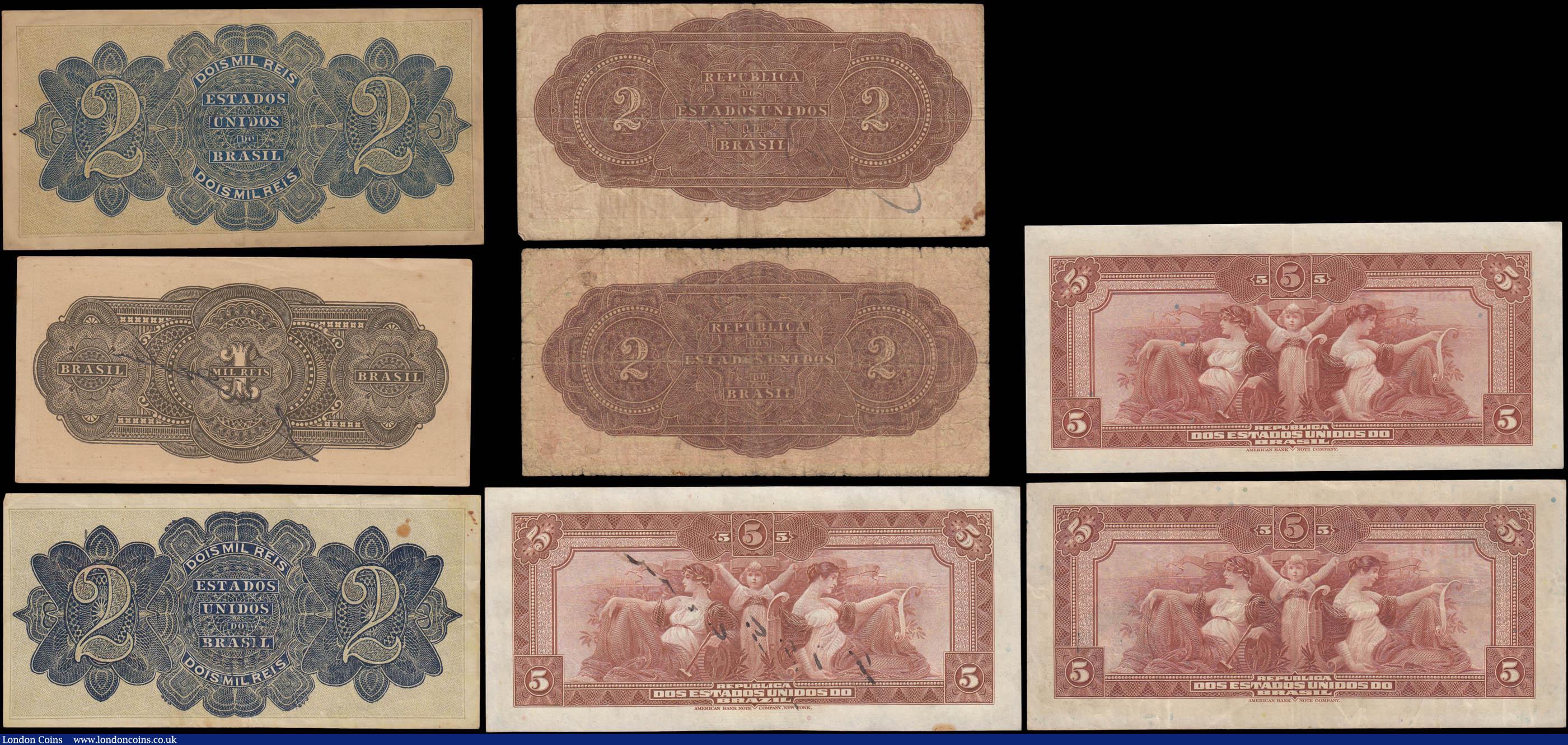 London Coins : A165 : Lot 1172 : Brazil (6) early issues VG - about UNC includes 1 Mile Reis Pick 9 Estampa 13A series 45A No. 058802...