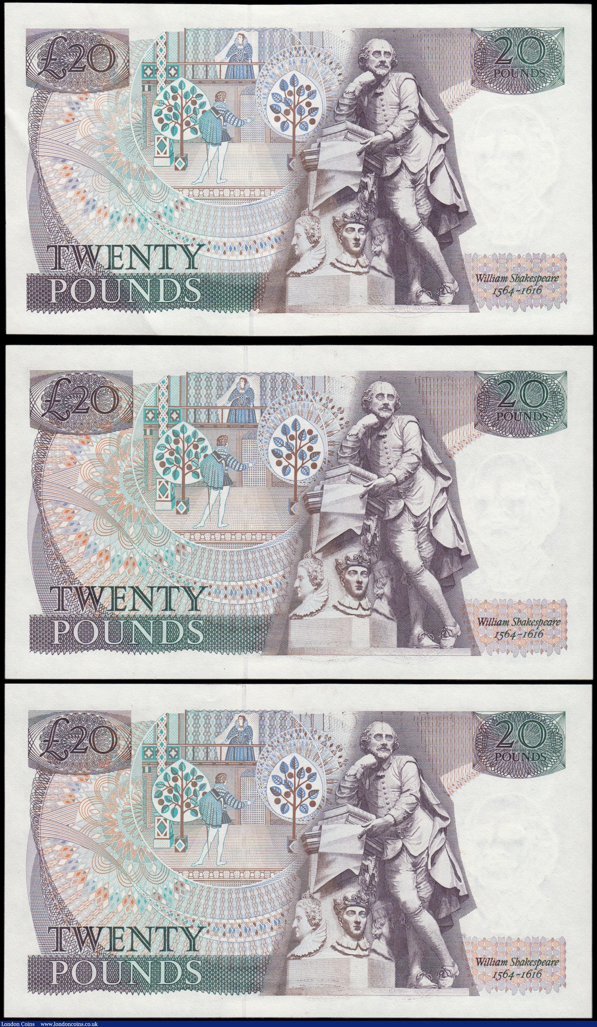 London Coins : A165 : Lot 118 : Twenty Pounds Gill QE2 pictorial & William Shakespeare B355  issue 1988 (3) comprises a consecut...