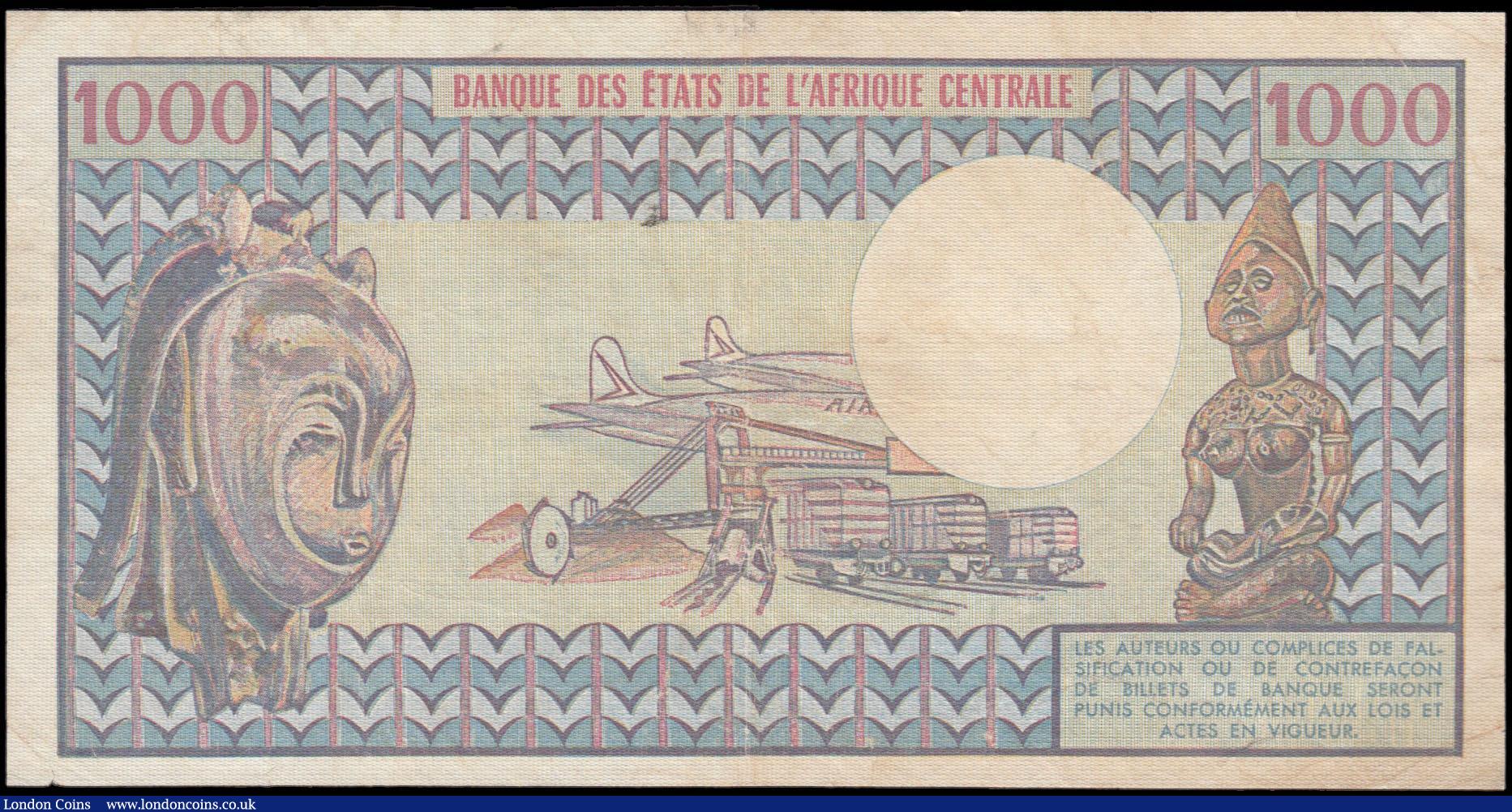 London Coins : A165 : Lot 1190 : Central African Republic 1000 Francs Pick 6 Empire Centrafricain 01.04.1978 original GVF and Scarce