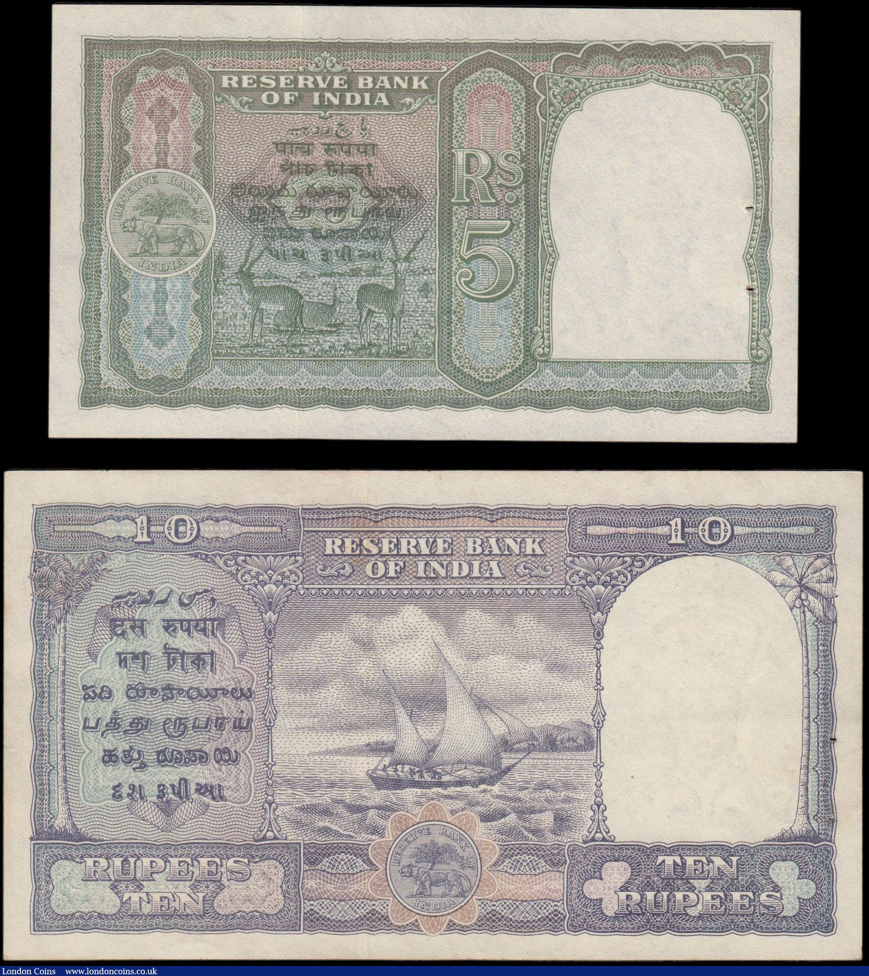 London Coins : A165 : Lot 1227 : India KGVI portrait 1943 undated issues (2) comprising 5 Rupees Pick 23a black serial number D/29 66...