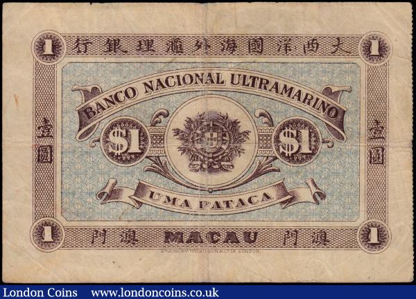 Macau 1 Pataca 1.1.1912 printer BWC tiny centre hole Fine or near so Pick 7 : World Banknotes : Auction 165 : Lot 1237