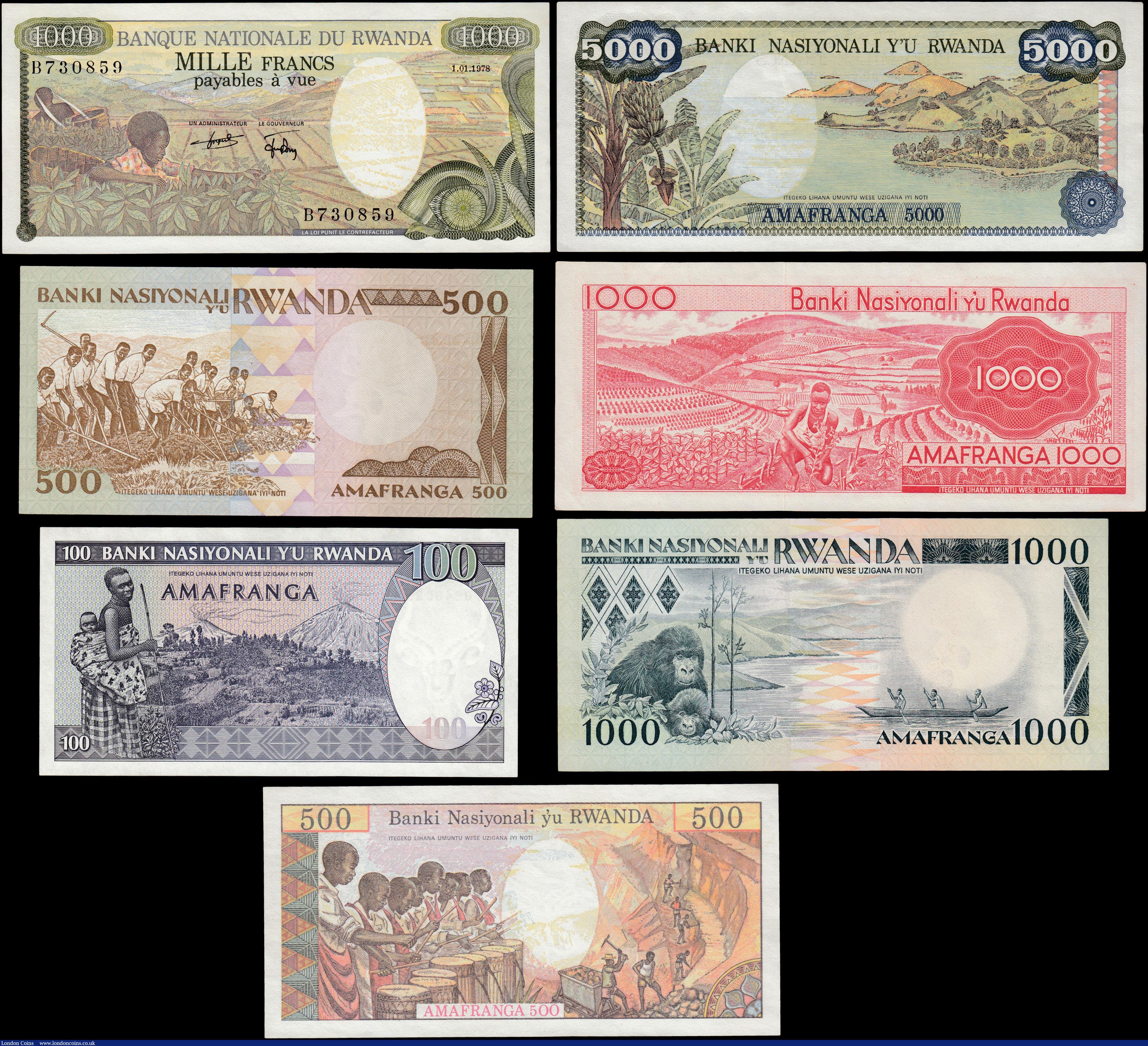 London Coins : A165 : Lot 1255 : Rwanda in high grades 100 Francs 1.8.82 Pick 18, 500 Francs 1.1.78 Pick 13a, 500 Francs 1.7.81 Pick ...