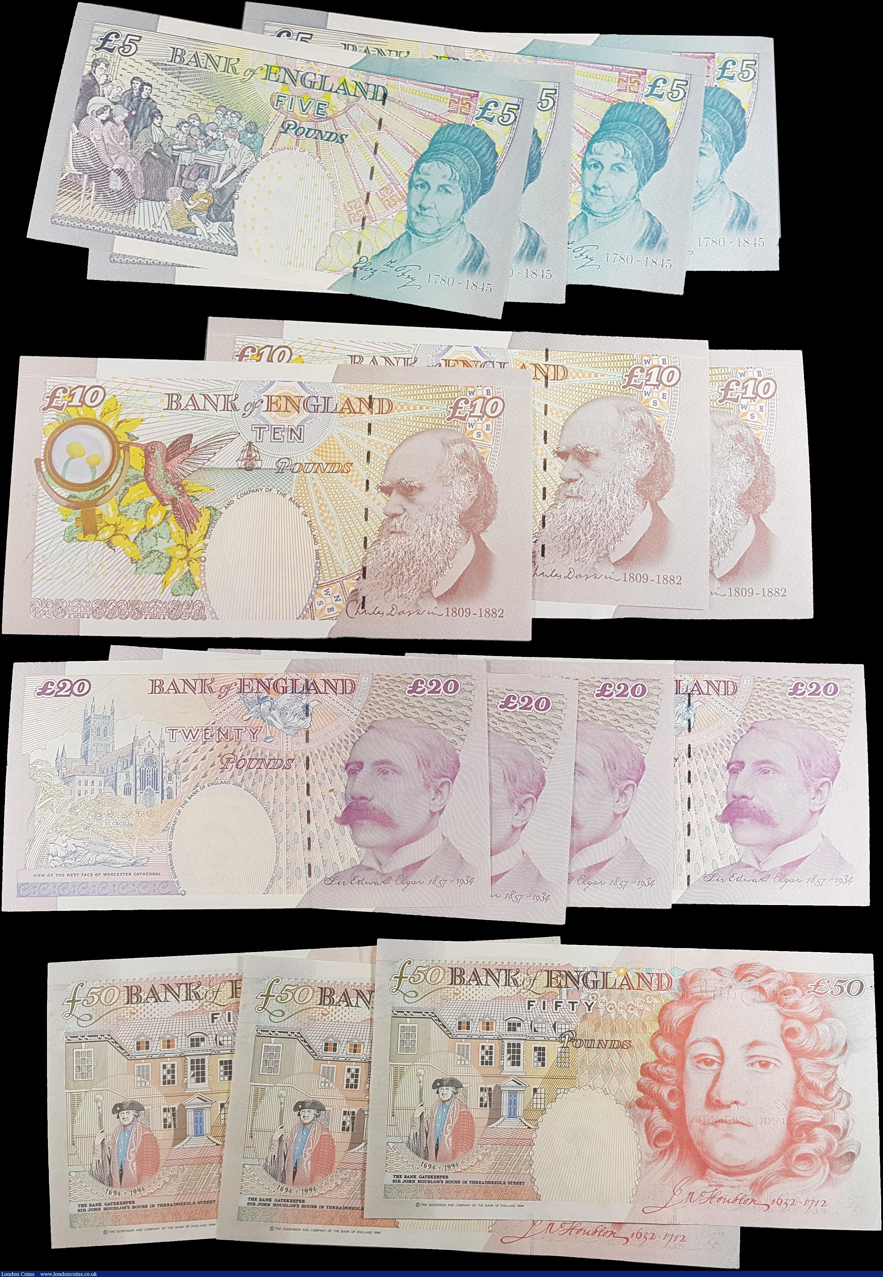 London Coins : A165 : Lot 130 : Bank of England Bailey 5, 10, 20 and 50 Pounds QE2 issues (15) each denomination in consecutive sets...