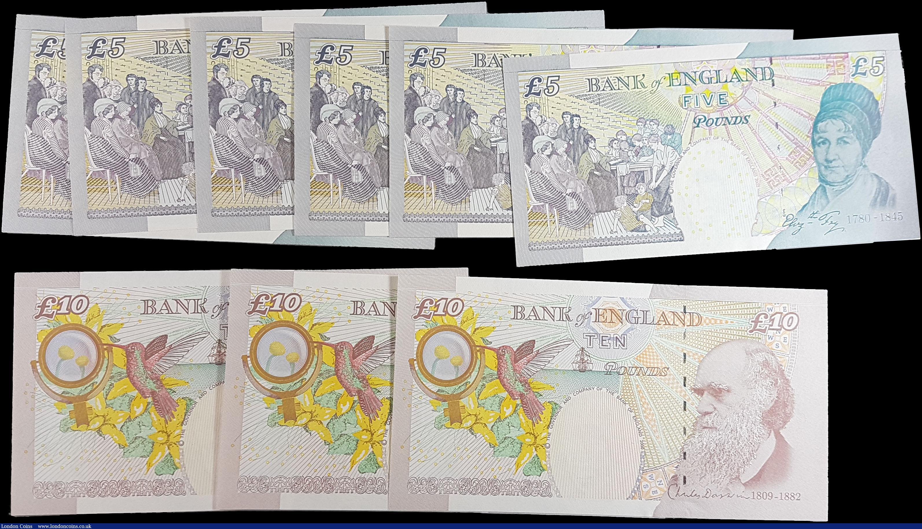 London Coins : A165 : Lot 131 : Bank of England Salmon 5 and 10 Pounds QE2 issues (9) each denomination in consecutive sets and All ...