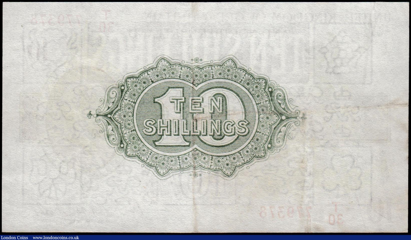 London Coins : A165 : Lot 18 : Ten Shillings Fisher T33 Third issue Northern Ireland in title Red Serial No. omitted issued 1927 fi...