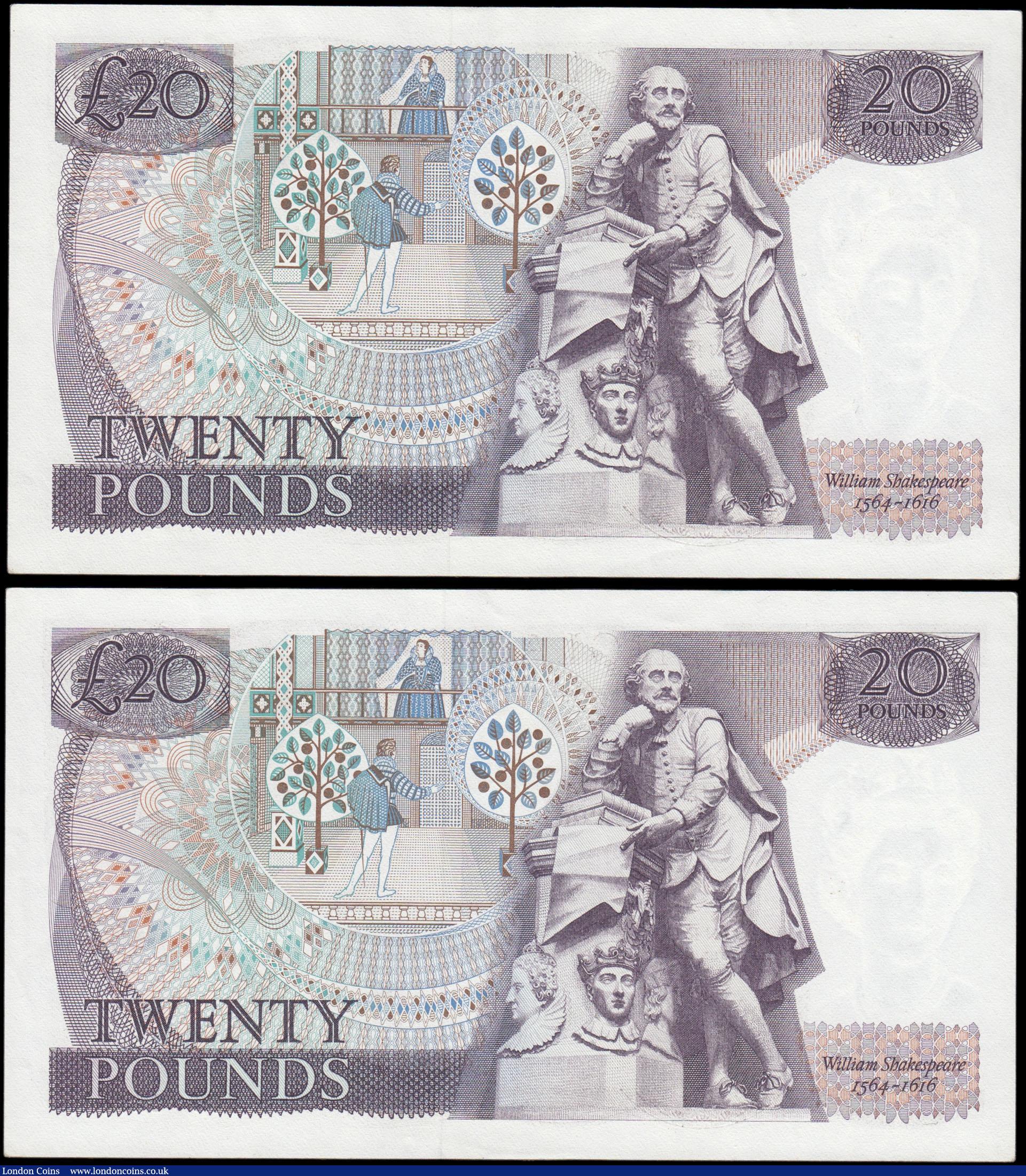 London Coins : A165 : Lot 228 : Twenty Pounds Page B328 issued 1970 (2) consecutive numbers C73 880900 and 880901 About UNC