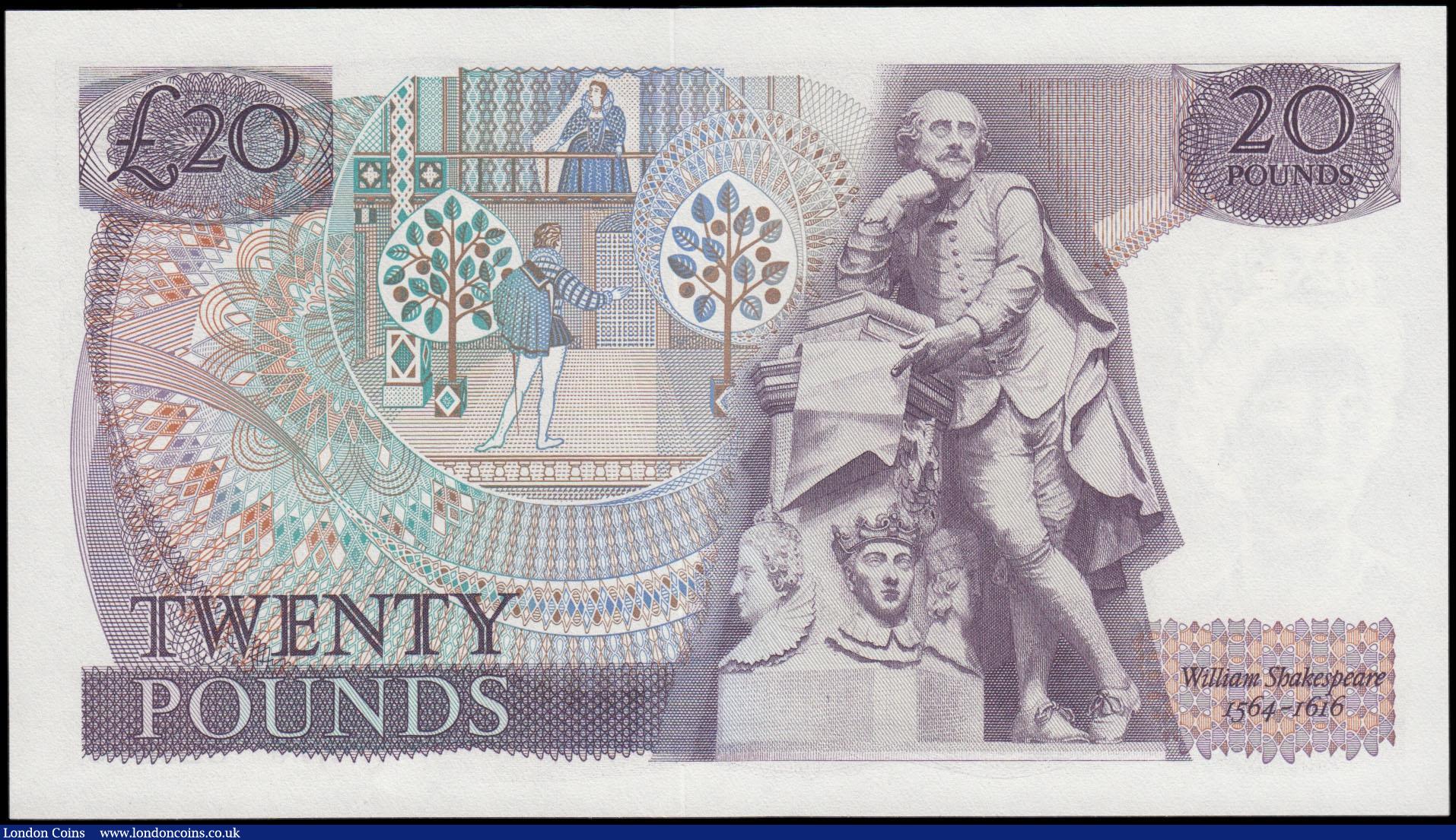 London Coins : A165 : Lot 229 : Twenty Pounds Page B328 issued 1970 first series A16 825878 William Shakespeare on reverse, Pick380b...