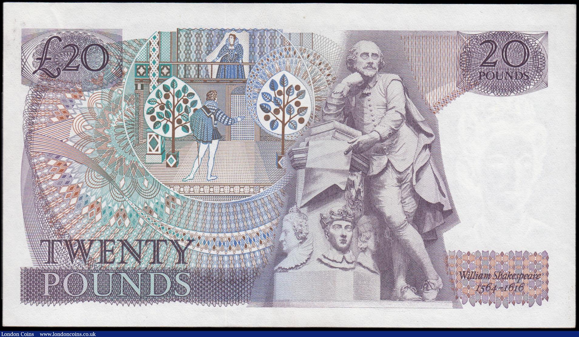 London Coins : A165 : Lot 231 : Twenty pounds Page 1970 B329 first run replacement M01 674456 almost UNC and scarce