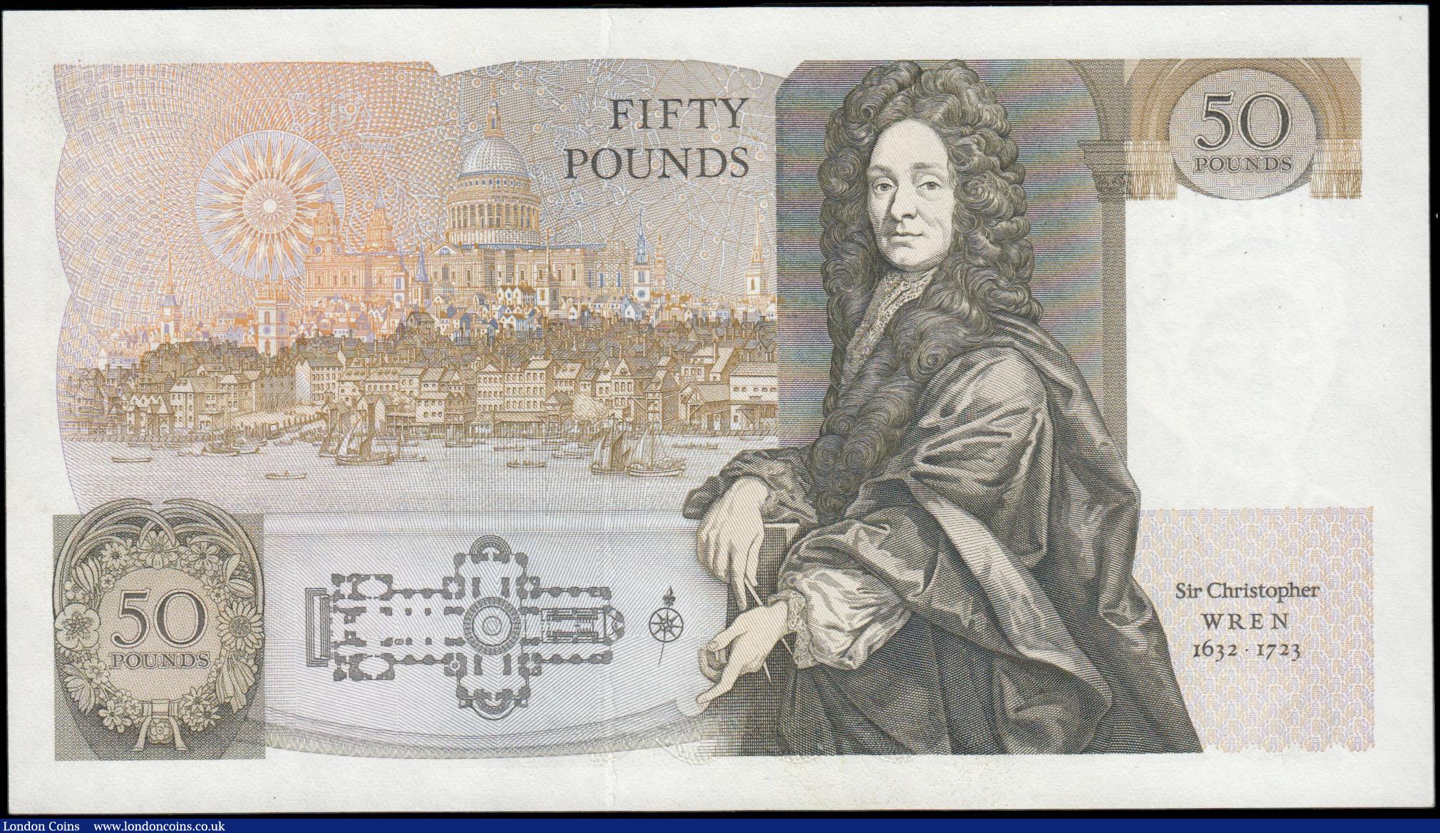 London Coins : A165 : Lot 242 : Fifty Pounds Somerset B352 issued 1981 first run A01 844479, Christopher Wren on reverse, UNC or ver...