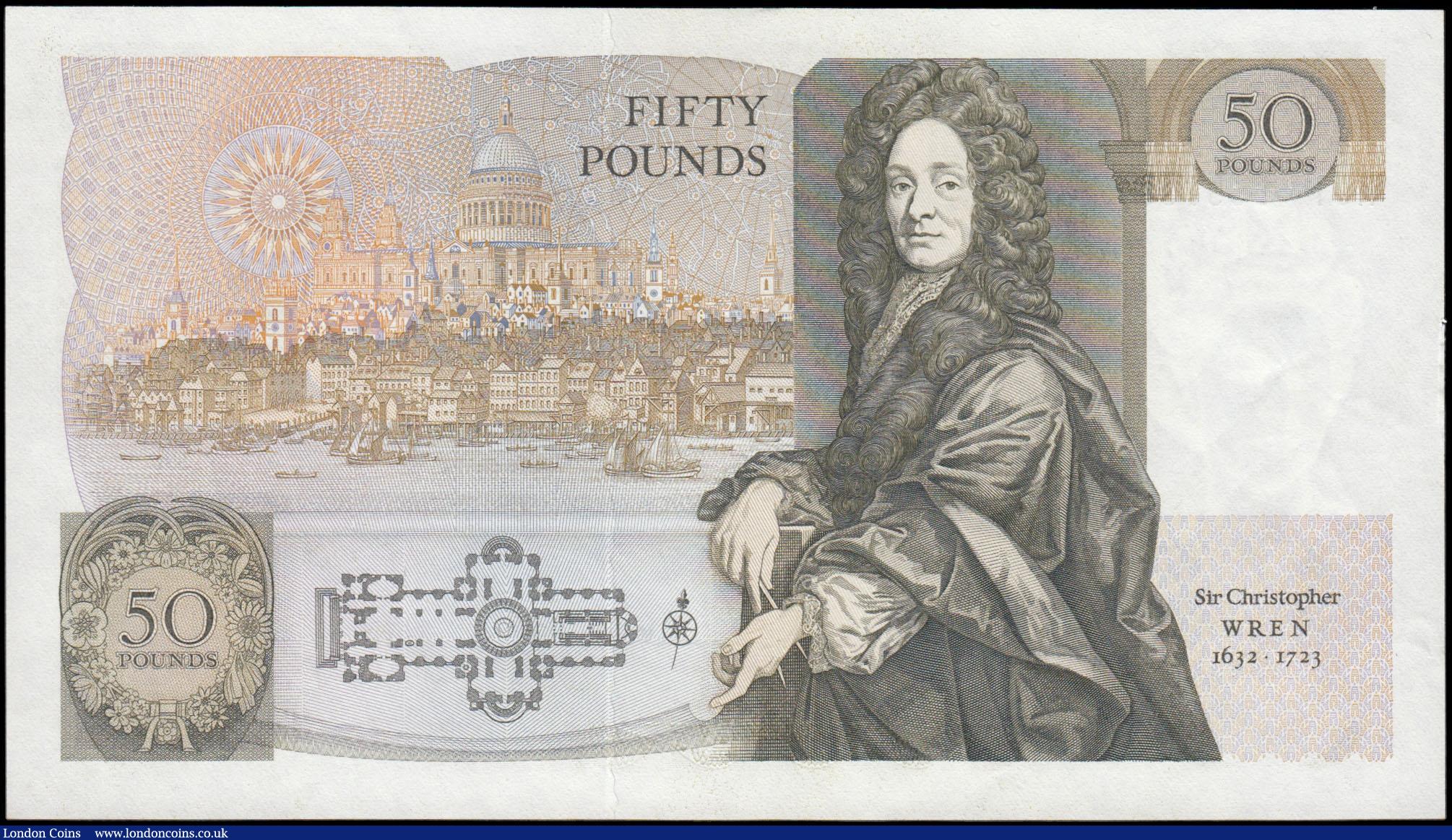 London Coins : A165 : Lot 243 : Fifty Pounds Somerset B352 issued 1981 FIRST RUN series A01 585733, Sir Christop...