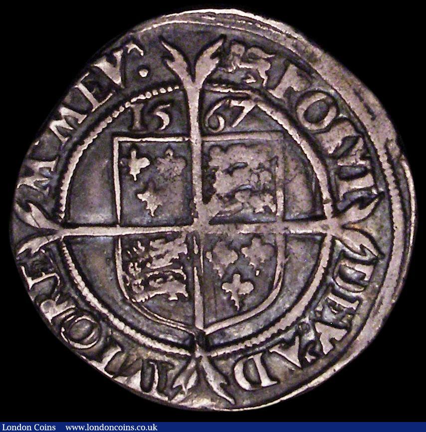 London Coins : A165 : Lot 2477 : Sixpence Elizabeth I 1567 S.2562 mintmark Lion, we note all other examples we have handled of this d...