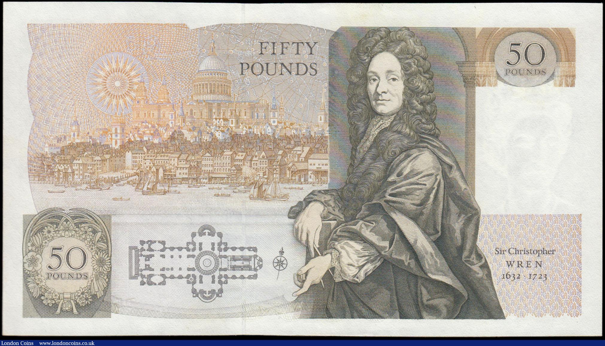 London Coins : A165 : Lot 248 : Fifty Pounds Gill B356 issued 1988 series D50 618772, Sir Christopher Wren reverse, Pick381b, UNC