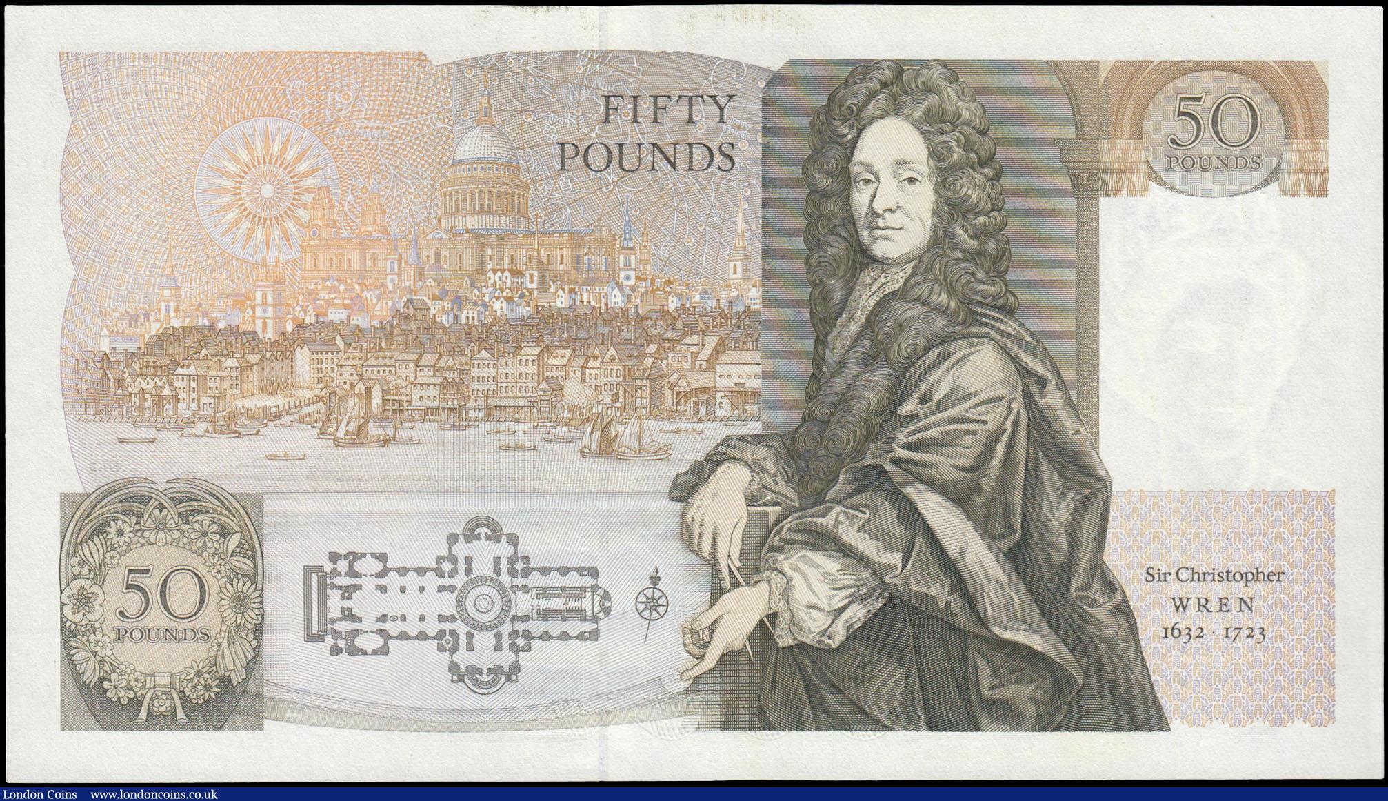 London Coins : A165 : Lot 252 : Fifty Pounds Kentfield B361 issued 1991 low number first run E01 000198, tiny counting flick at bott...